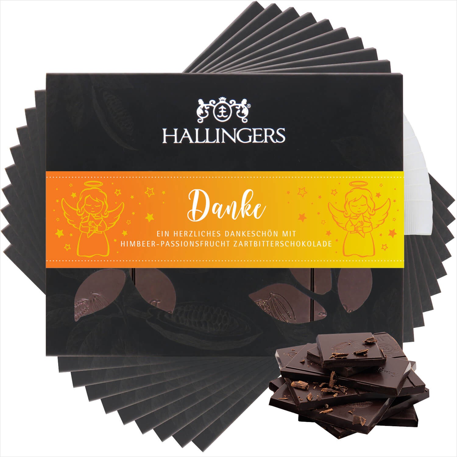 Vegane Schokolade Geschenk Weihnachten - handmade ohne Alkohol 10x "Danke" - Hallingers Genuss Manufaktur