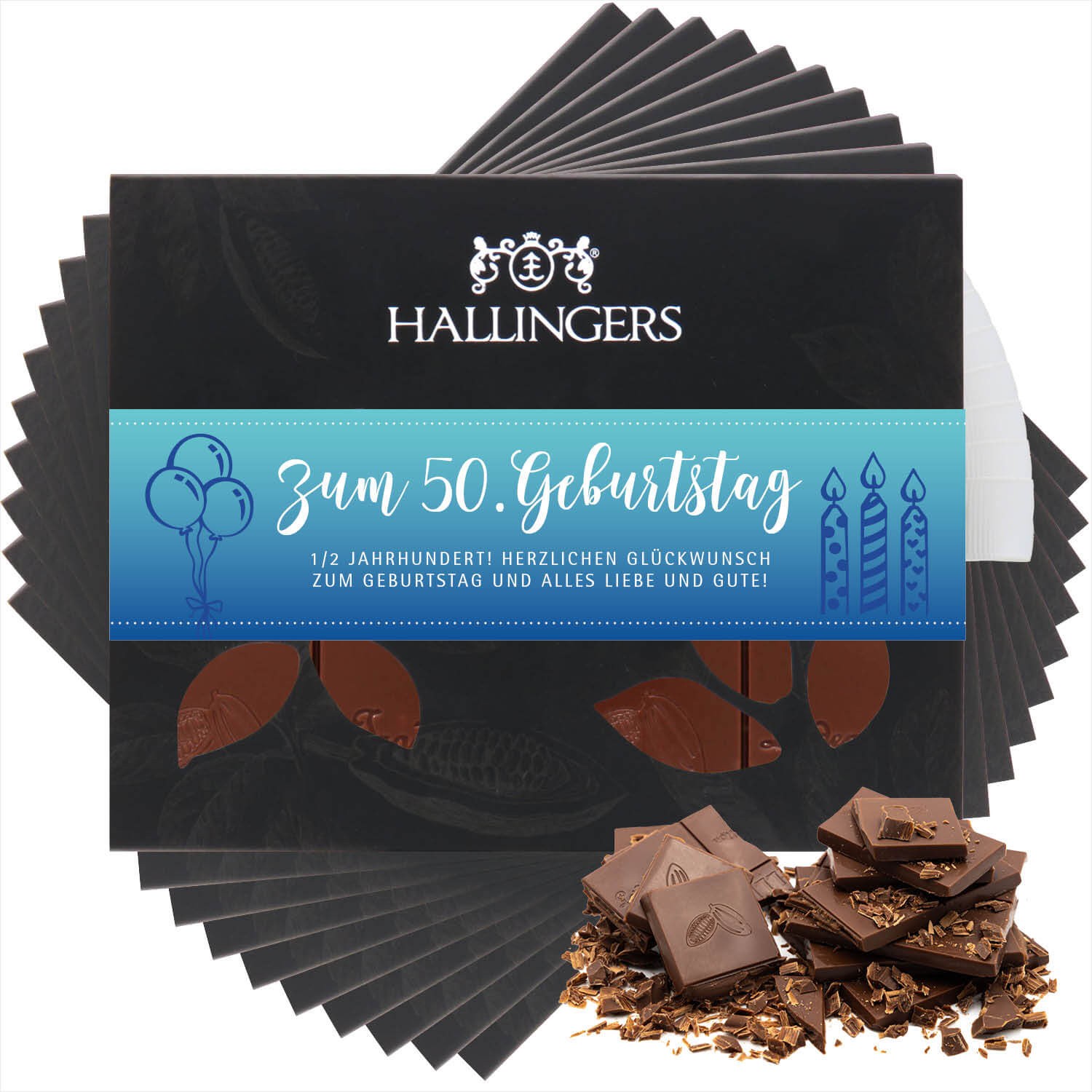 Schokolade Geburtstagsgeschenk - handmade ohne Alkohol 10x "Zum 50. Geburtstag" - Hallingers Genuss Manufaktur