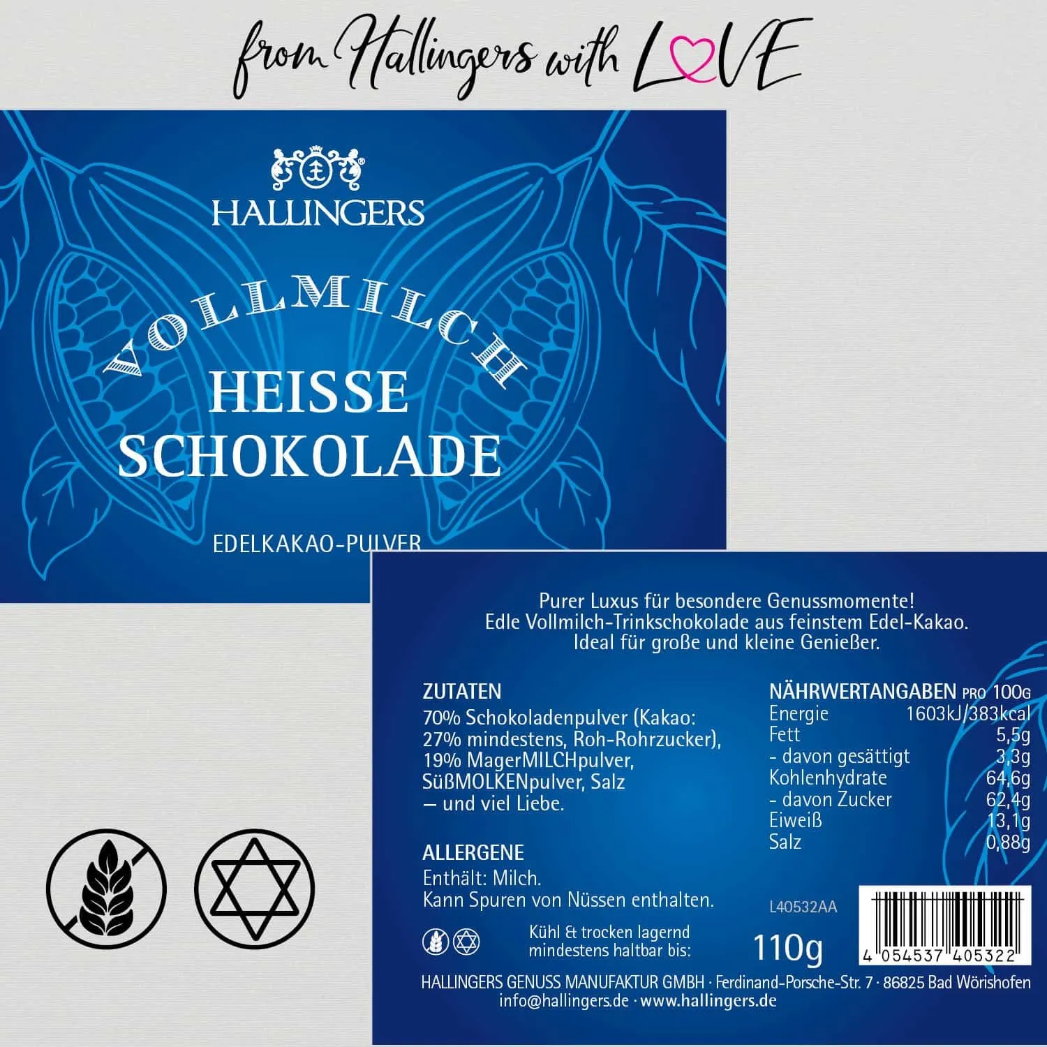 Vollmilch (Edelvollmilch) - Trinkschokolade, Edelkakao ohne Alkohol