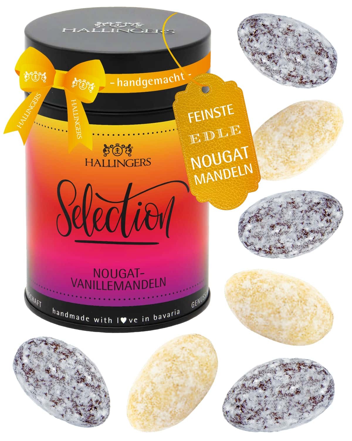 Nougat-schokolierte Vanille-Mandeln handgemacht - fix und fertig als Geschenk (150g) - Selection - Nougat