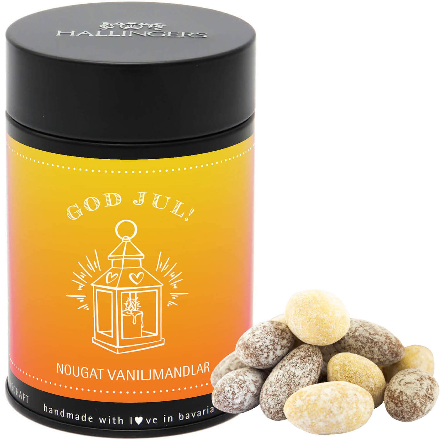Nougat-Mandeln Geschenk Weihnachten - handmade ohne Alkohol "God Jul, yellow - Sv..." - Hallingers Genuss Manufaktur