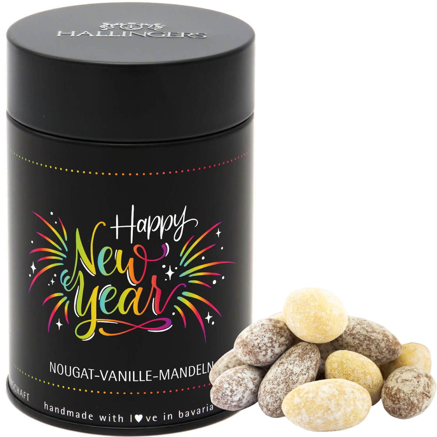 Nougat-Mandeln Geschenk Weihnachten - handmade ohne Alkohol "Happy New Year" - Hallingers Genuss Manufaktur