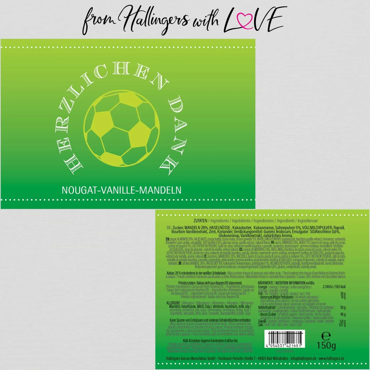 Herzlichen Dank Fußball (Nougat-Vanille-Mandeln)