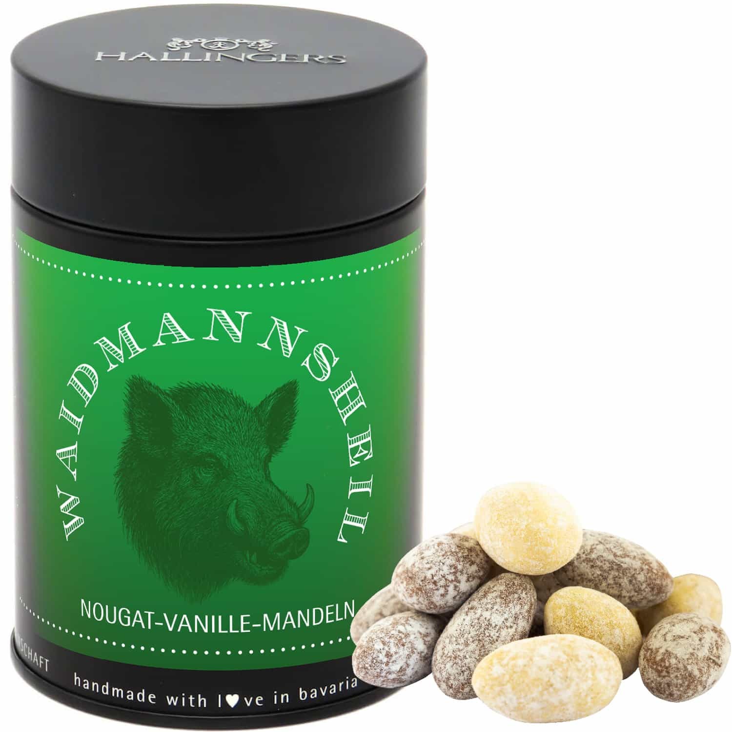Nougat-schokolierte Vanille-Mandeln handgemacht Geschenk für Jäger Jagdfreunde (150g) - Waidmannsheil