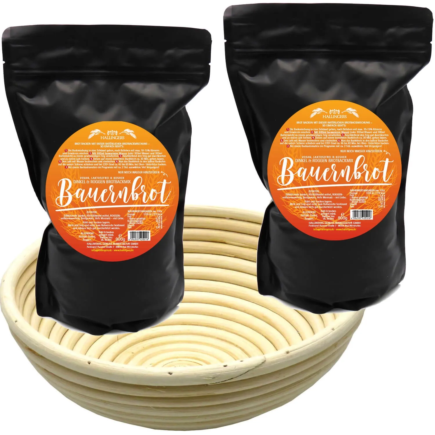 Set 2x Bauernbrotmix, Backmix und 1x Gärkorb (Geschenkkorb)