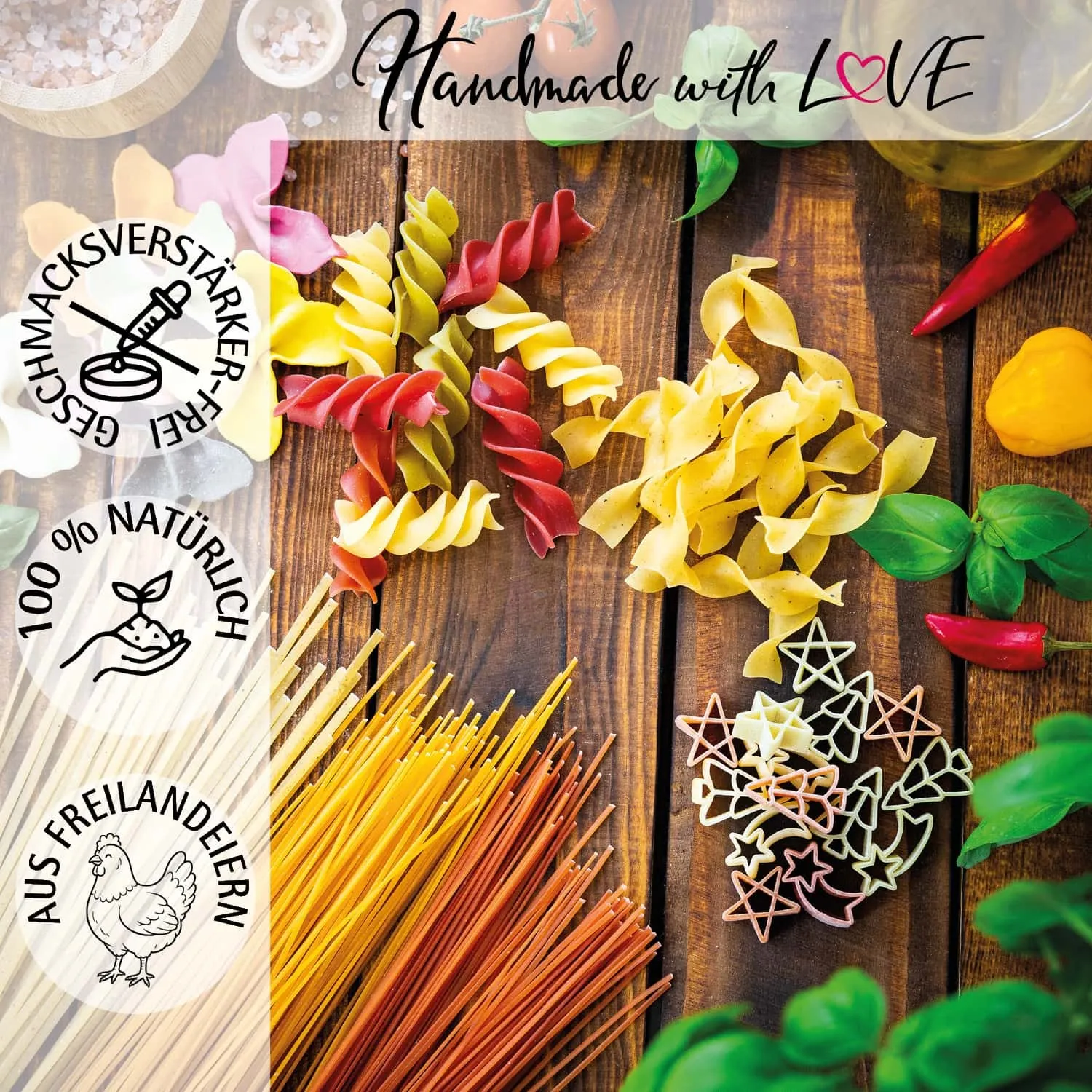 Bunte Rüscherl - Edel-Pasta, aus Hartweizengries