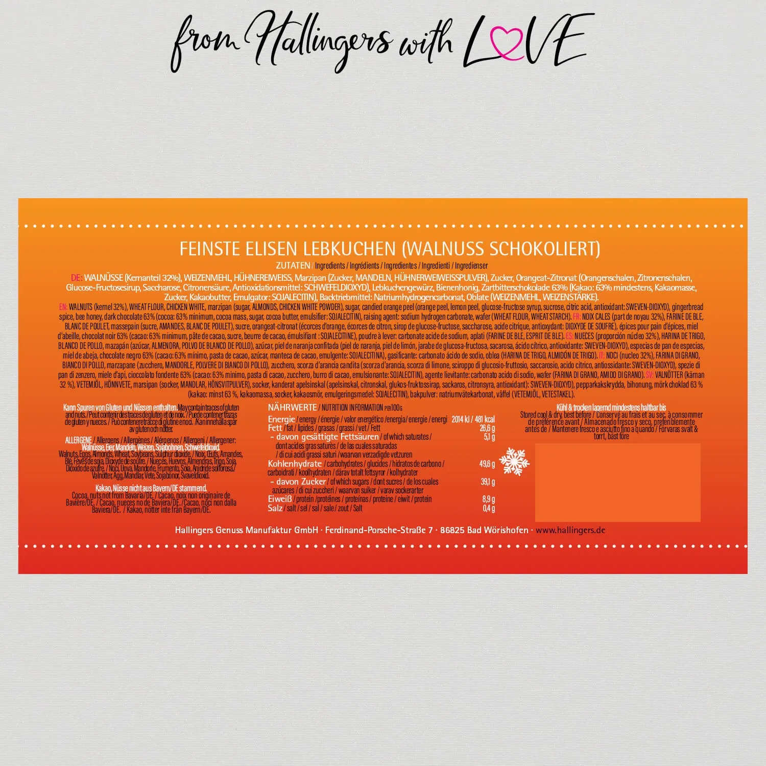 Walnuss Zartbitter schokoliert (Elisenlebkuchen, schokoliert)