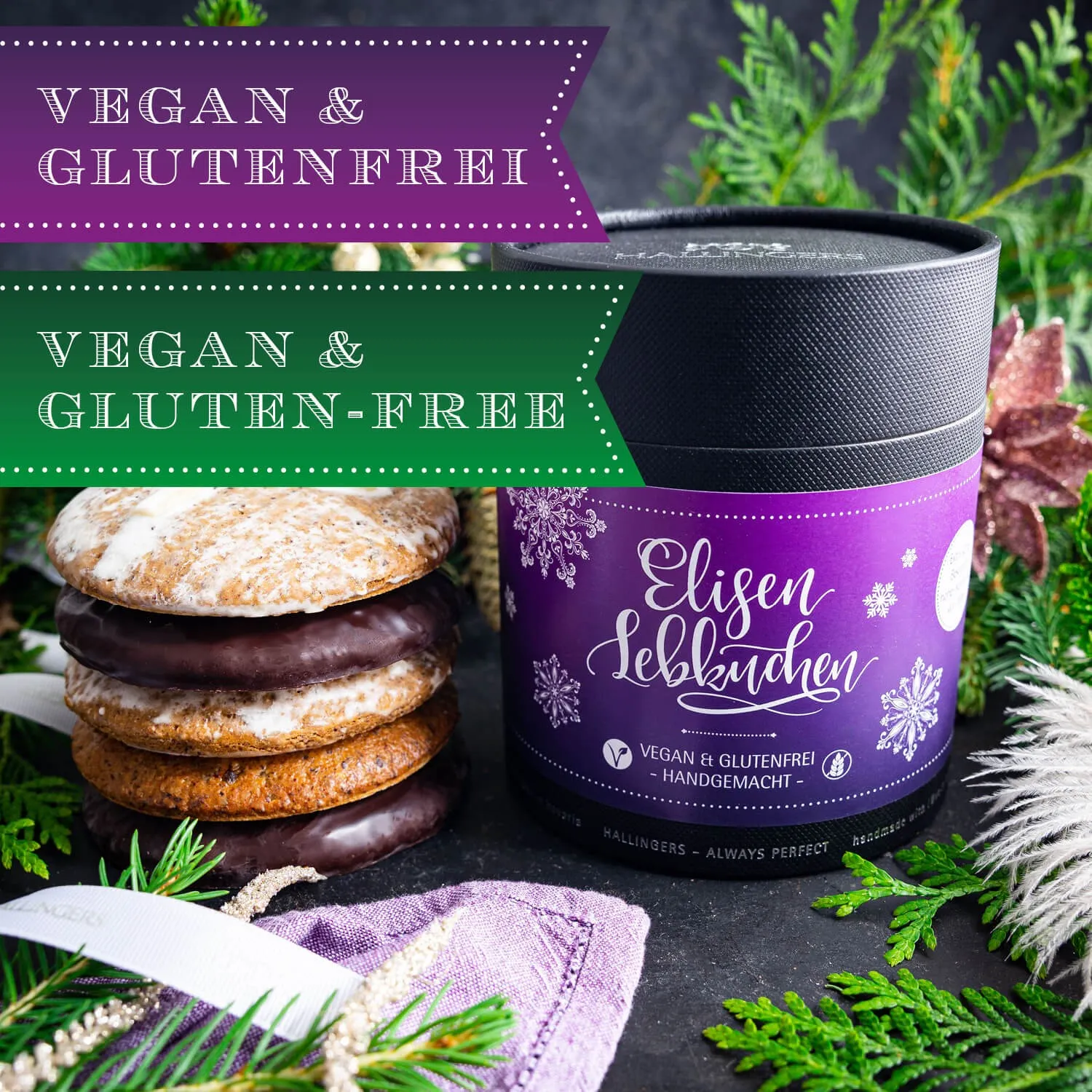 Frisch geröstete Haselnüsse und Mandeln machen unsere Elisen besonders saftig - besonders hoher Nussanteil.