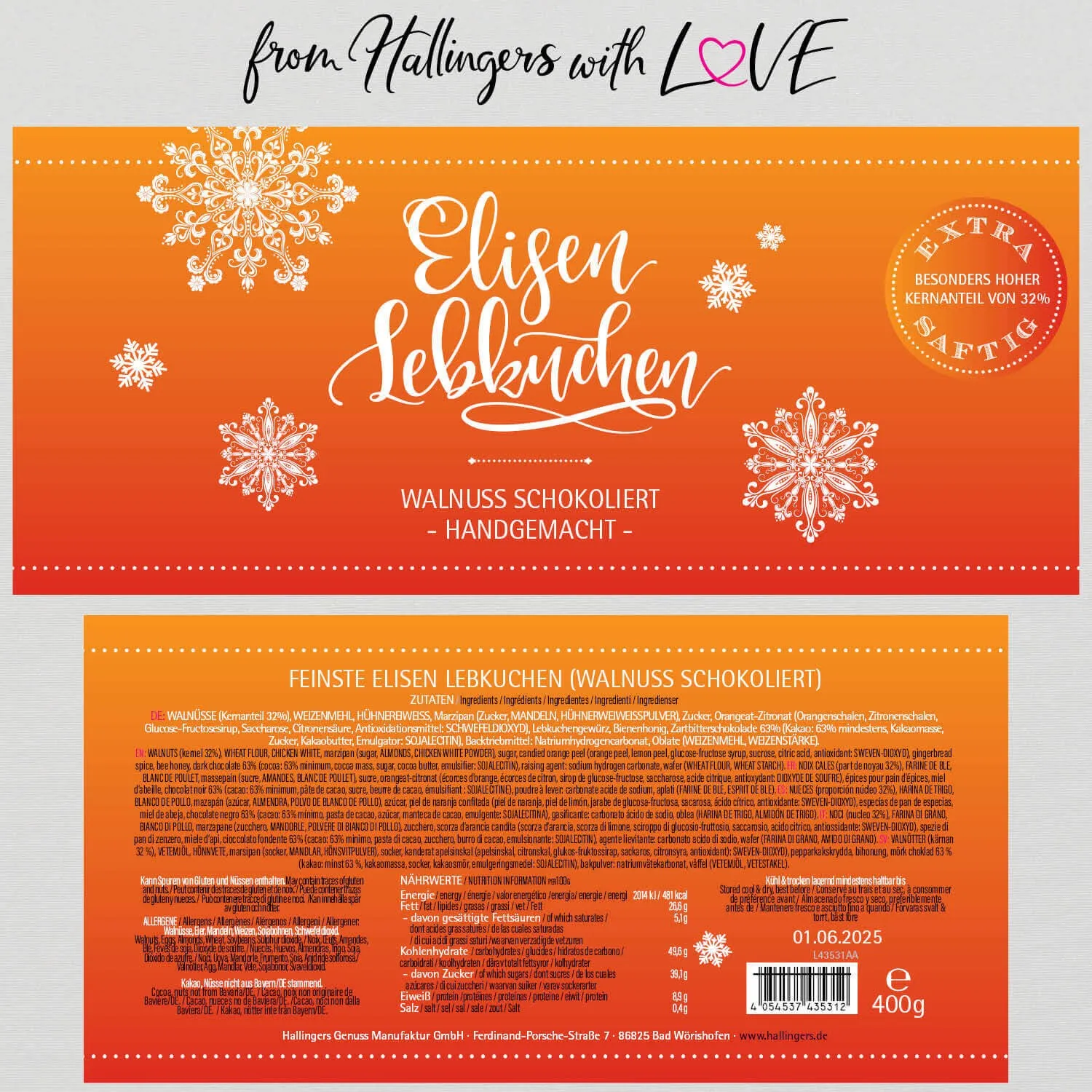 Walnuss Zartbitter schokoliert (Elisenlebkuchen, schokoliert)