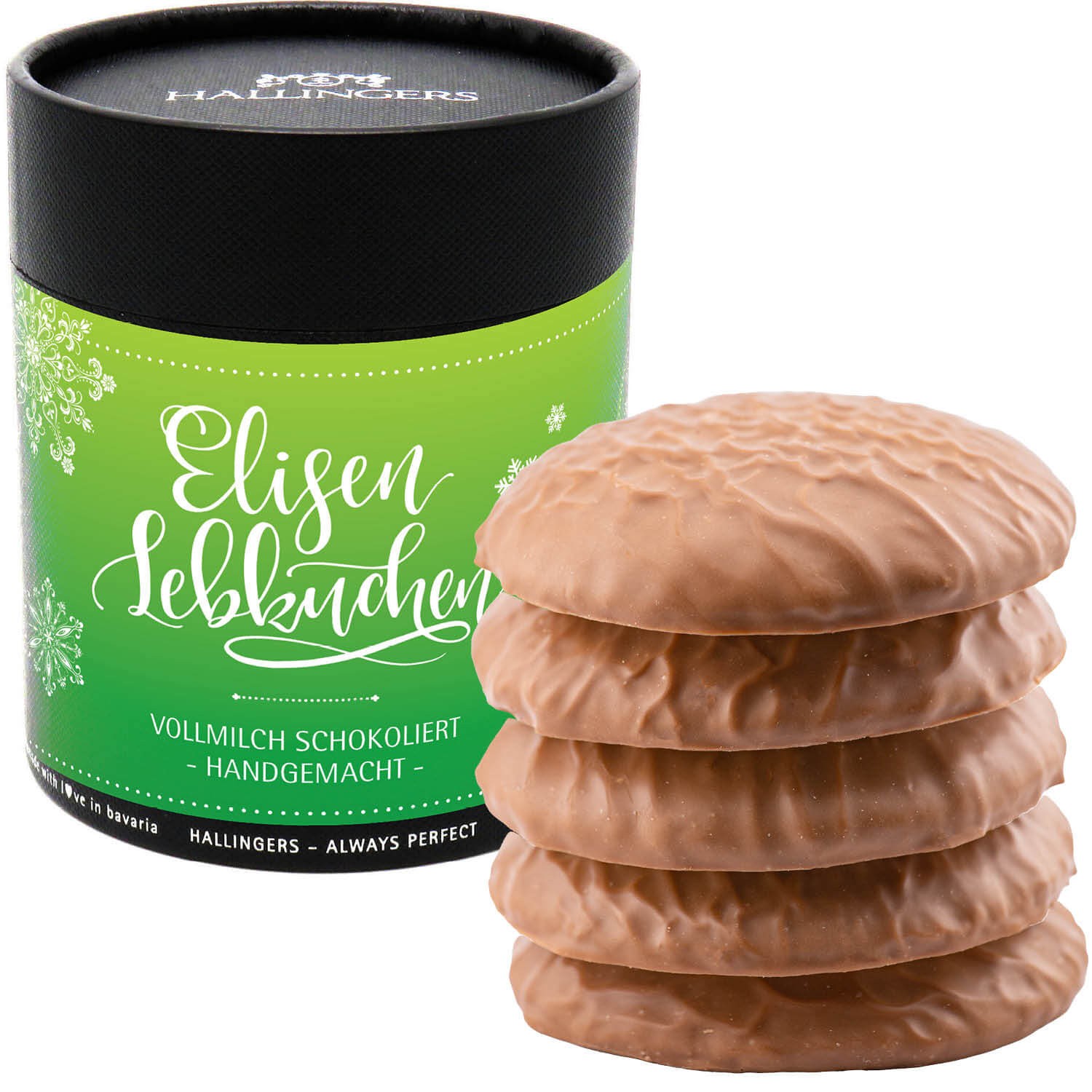 5 saftige Elisen-Lebkuchen hoher Kernanteil handgemacht in edler Geschenkdose, Vollmilch schokoliert (400g) - Vollmilch schokoliert