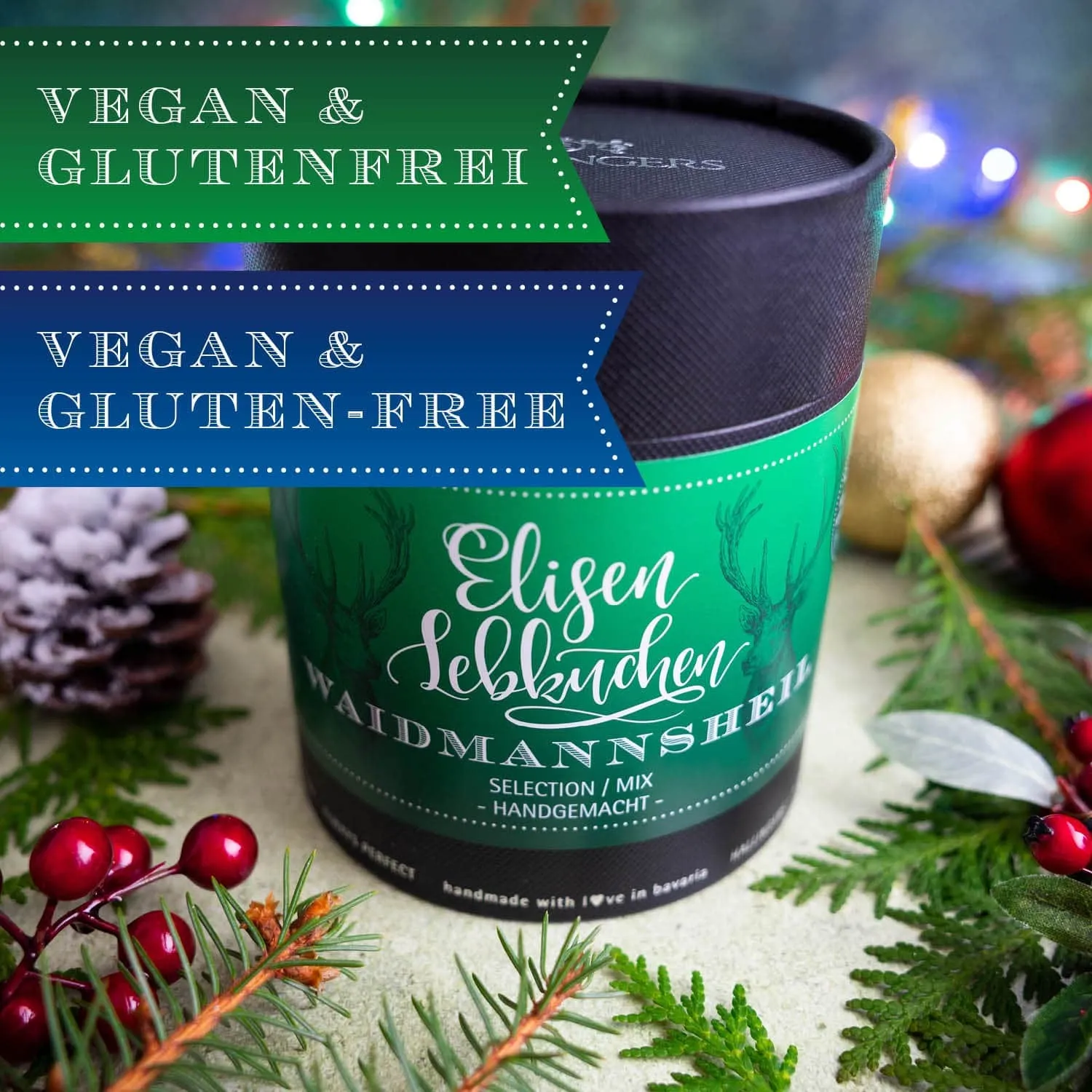 Frisch geröstete Haselnüsse und Mandeln machen unsere Elisen besonders saftig - besonders hoher Nussanteil.