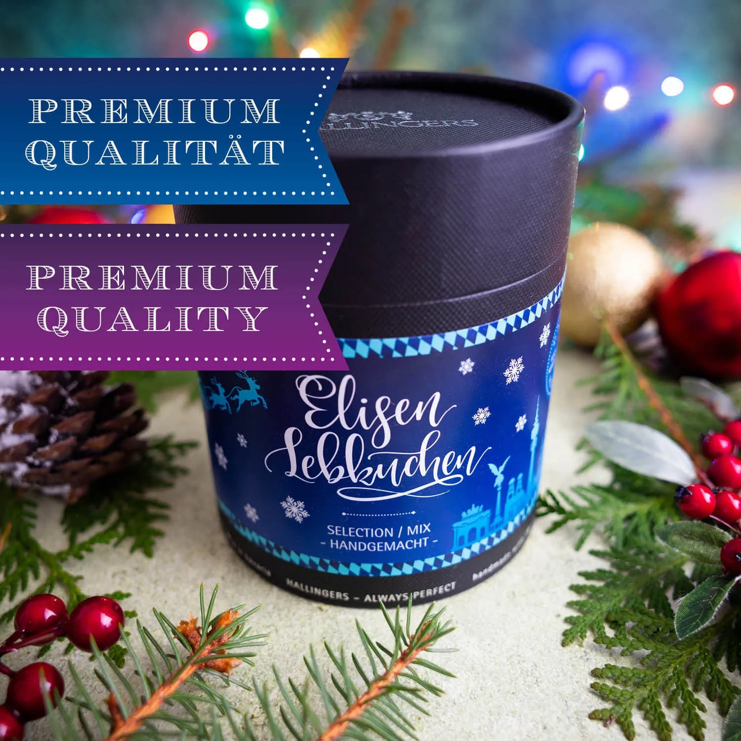 Frisch geröstete Haselnüsse und Mandeln machen unsere Elisen besonders saftig - besonders hoher Nussanteil.