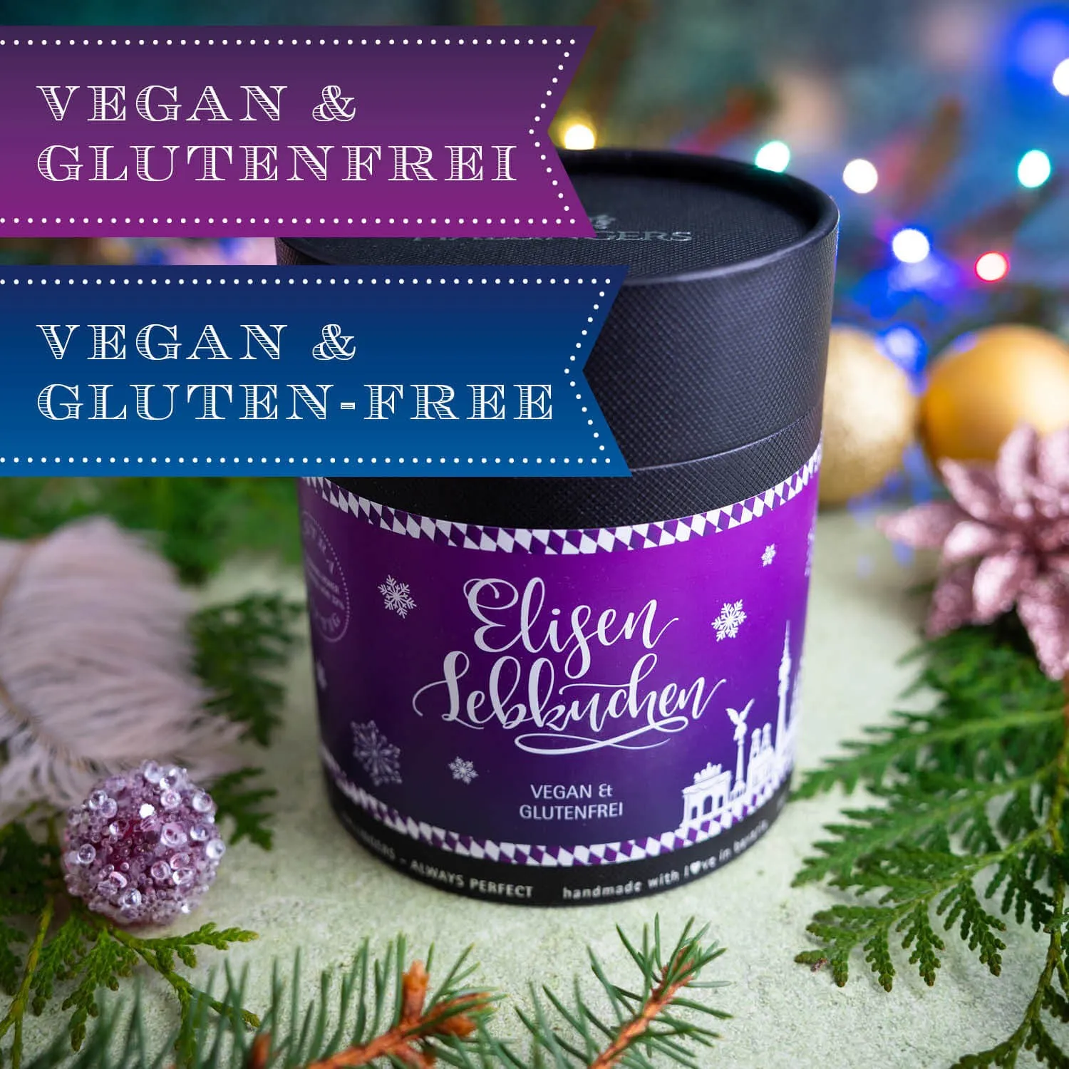 Frisch geröstete Haselnüsse und Mandeln machen unsere Elisen besonders saftig - besonders hoher Nussanteil.