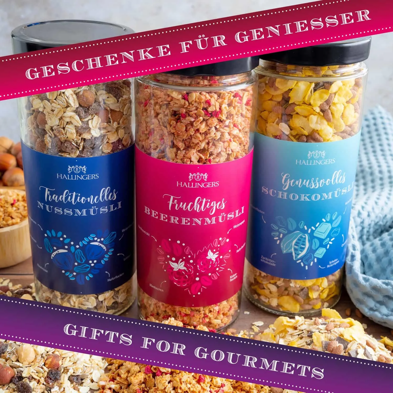 Unser Tipp: Hallingers knuspriges Beerenmüsli eignet sich perfekt als Topping für Smoothie Bowls!