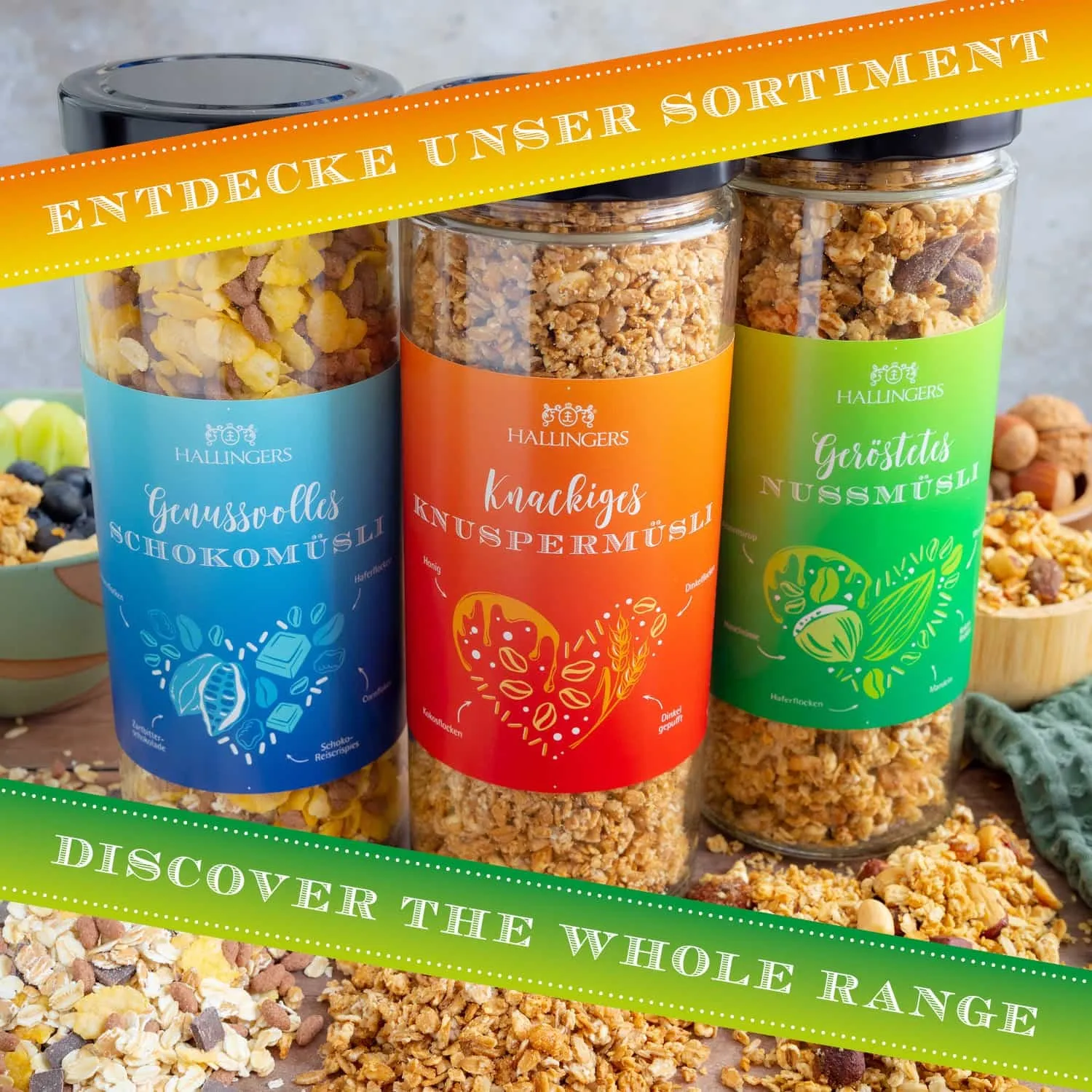 Unsere Empfehlung: Backe leckere Müsliriegel mit dem knusprigen Nussmüsli von Hallingers.