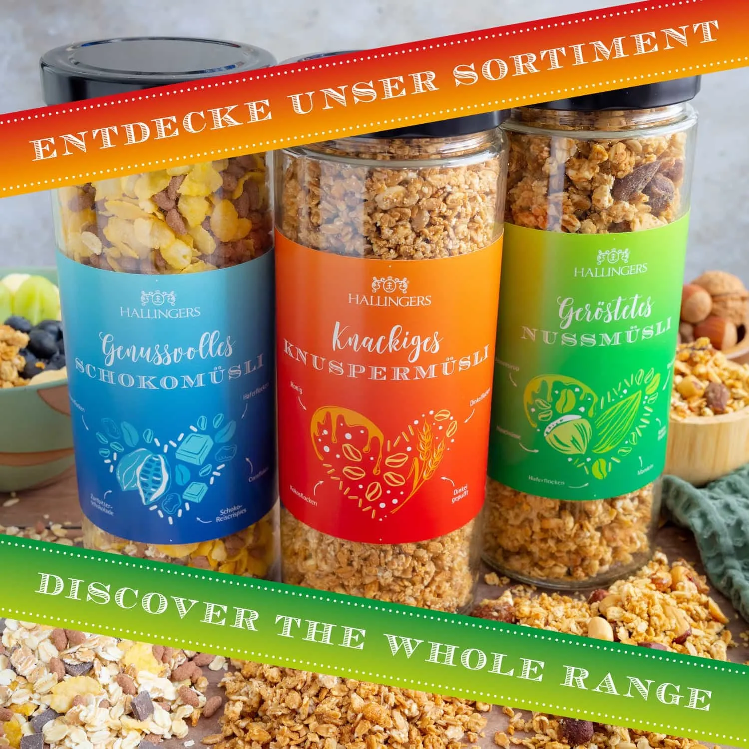Unsere Empfehlung: Hallingers Knusper-Müsli schmeckt besonders lecker als Kokos-Mango-Overnight Oats!