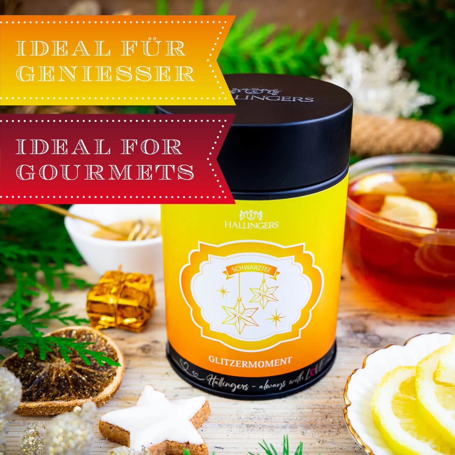 Hochwertiger Schwarztee, reich an natürlichem Koffein, L-Theanin, Theobromin, Vitaminen und Mineralstoffen.