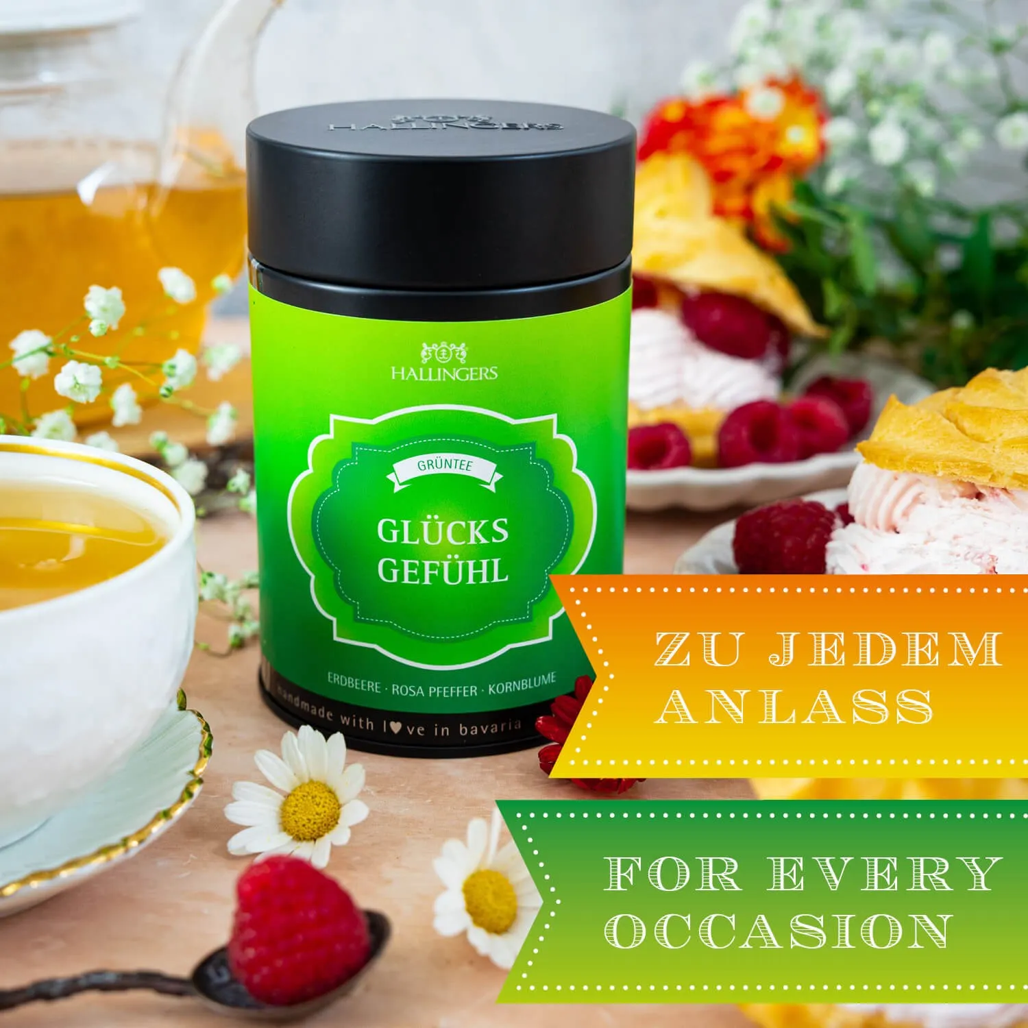 Hochwertiger Grüntee, reich an natürlichem Koffein, L-Theanin, Theobromin, Vitaminen und Mineralstoffen.