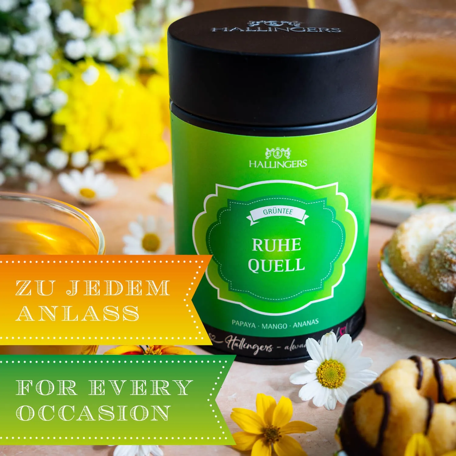 Hochwertiger Grüntee, reich an natürlichem Koffein, L-Theanin, Theobromin, Vitaminen und Mineralstoffen.