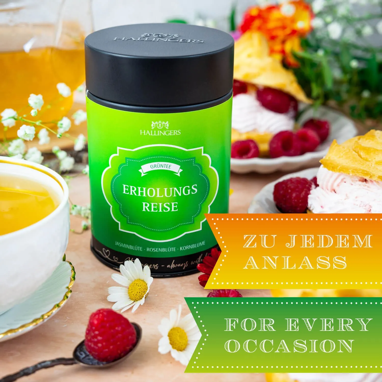 Hochwertiger Grüntee, reich an natürlichem Koffein, L-Theanin, Theobromin, Vitaminen und Mineralstoffen.