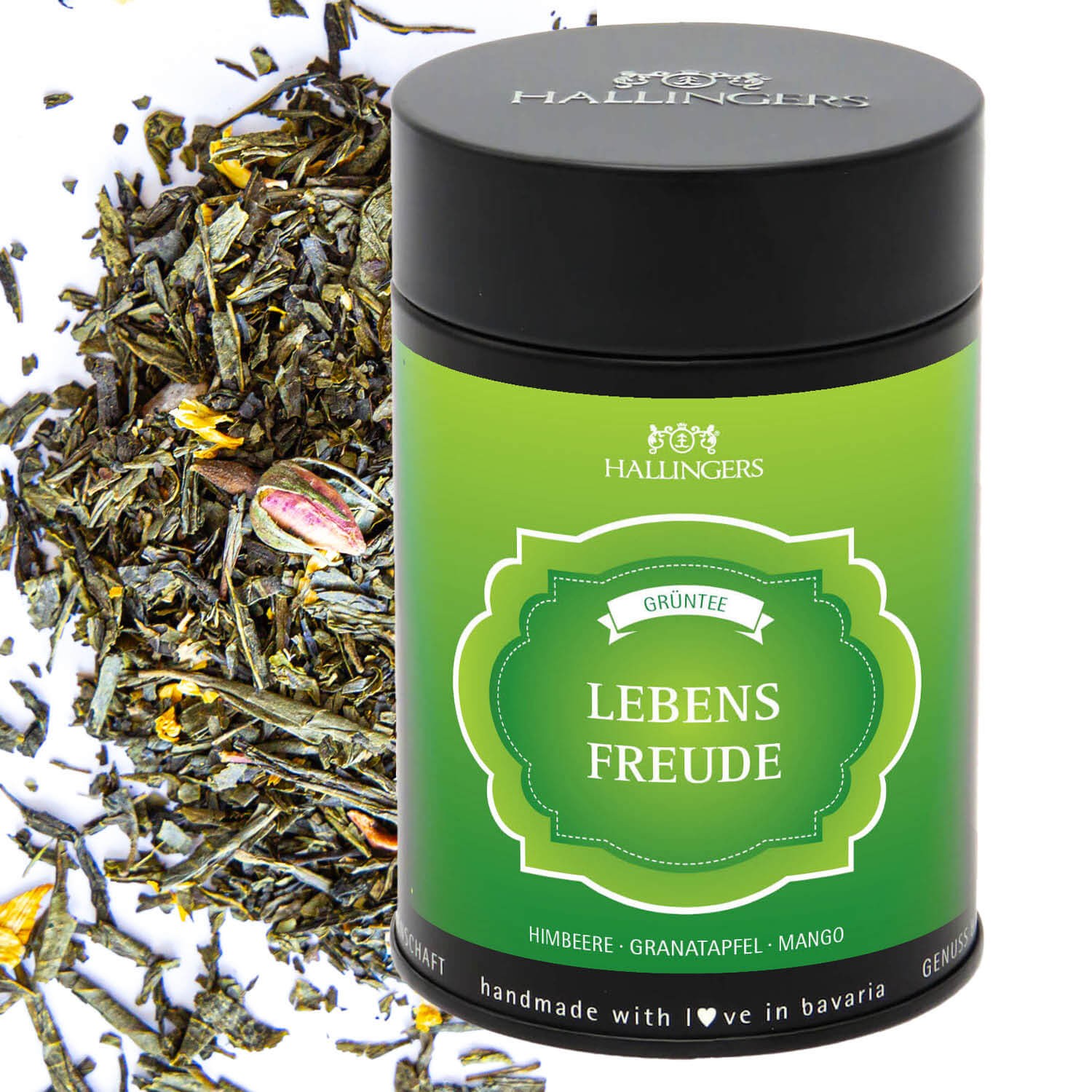 Tee Geschenk - Loser Grün-Tee mit Himbeere, Granatapfel & Mango, edle Geschenkdose "Lebensfreude", Geschenkidee für Frauen & Teeliebhaber (100g) - Leb