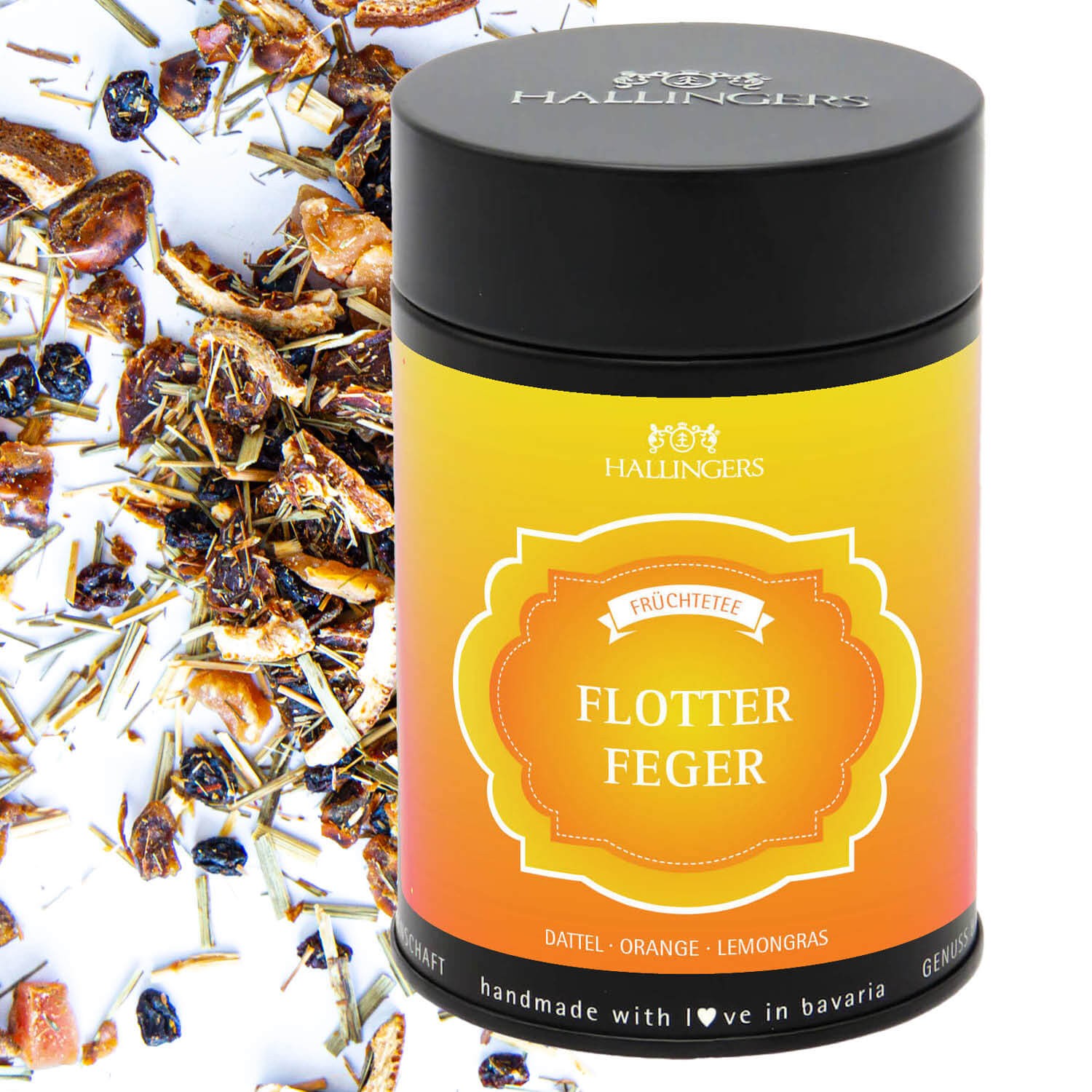 Tee Geschenk - Loser Früchte-Tee mit Dattel, Orange & Lemongrass, edle Geschenkdose "Flotter Feger", Geschenkidee für Frauen & Teeliebhaber (170g) - F