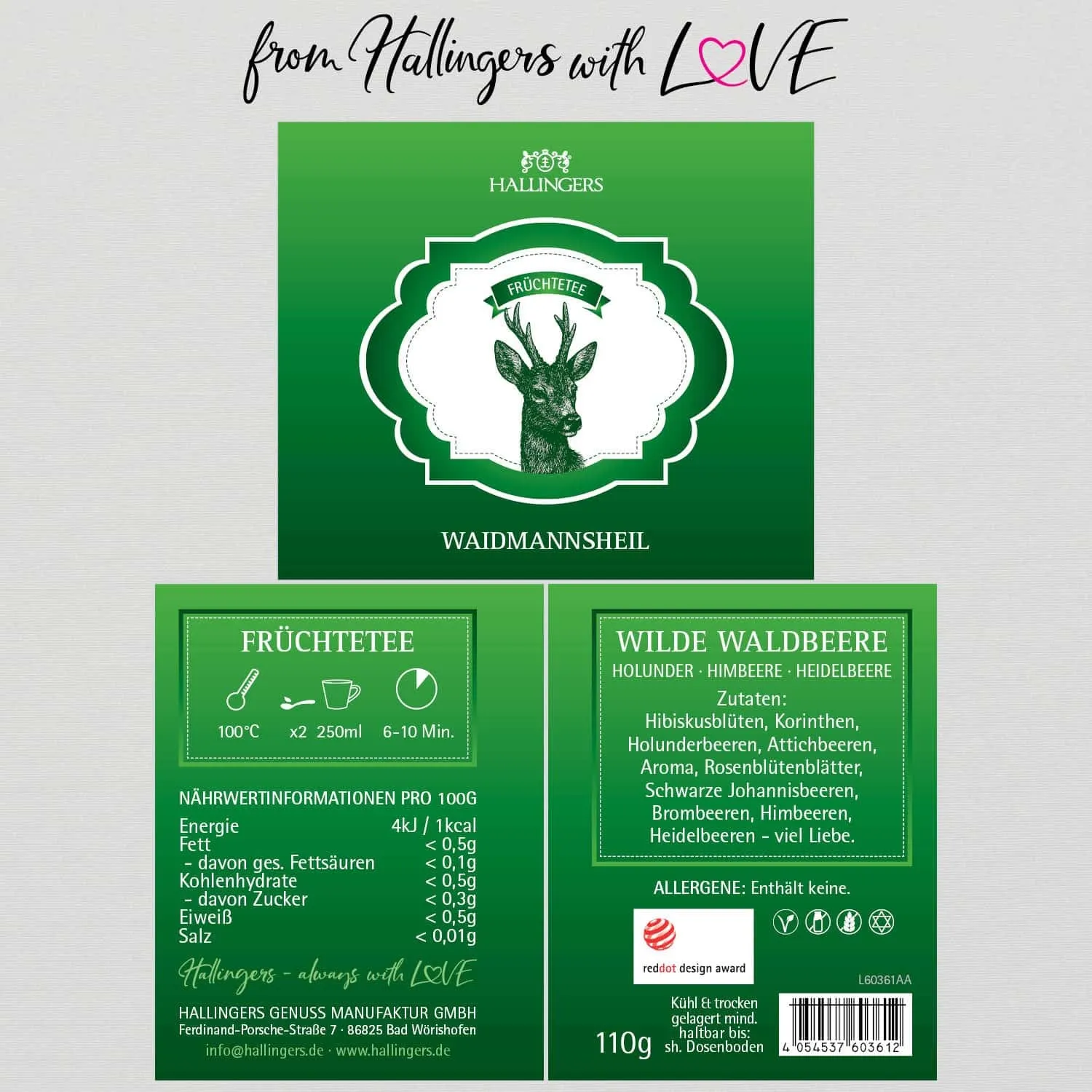 Waidmannsheil Wilde Waldbeere (mit Hibiskus, Holunder & Attichbeere) - Früchtetee, loser Tee Geschenkdose