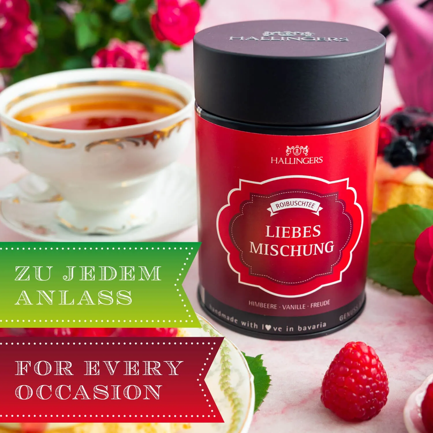 Hochwertiger Rotbuschtee aus Südafrika, koffeinfrei und gerbstoffarm, daher mild im Geschmack.