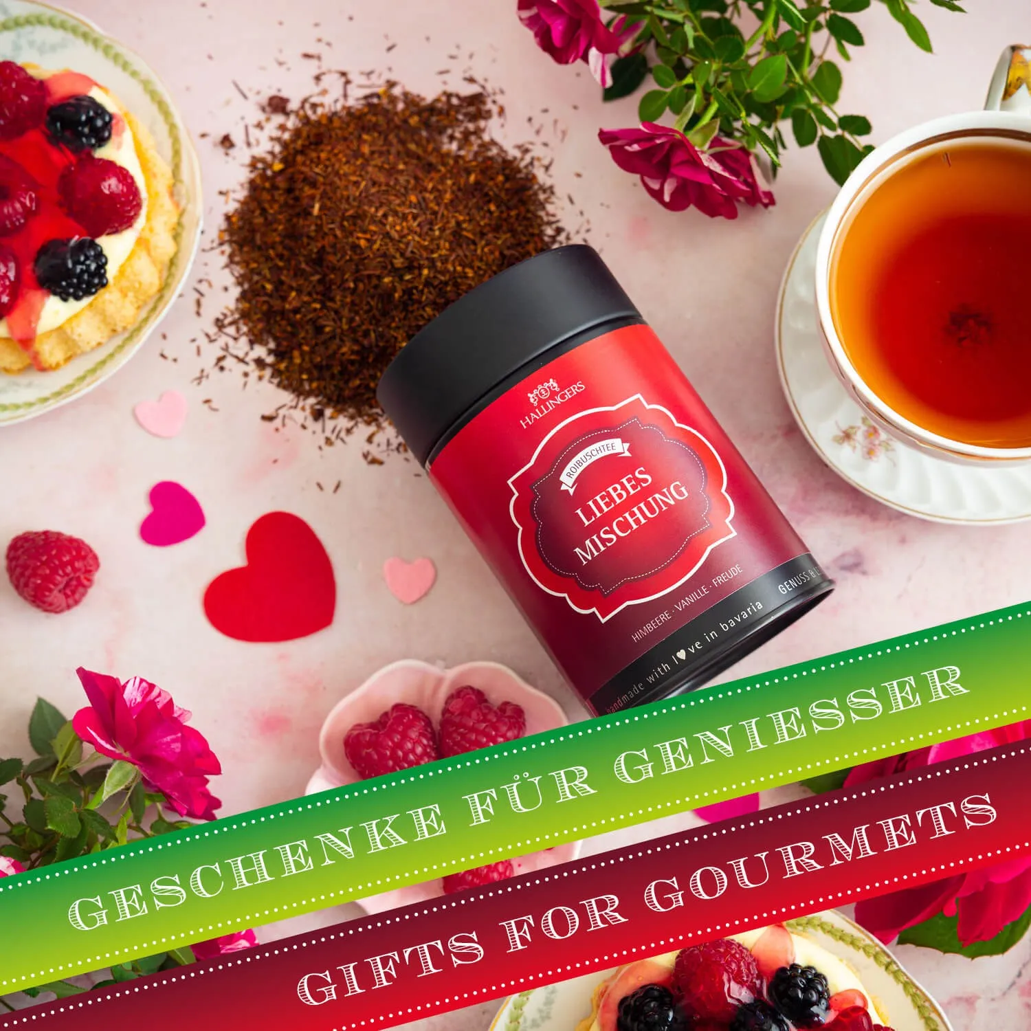 Himbeere · Vanille · Freude\nZubereitung: 100°C, 5-8 Min., 1 TL