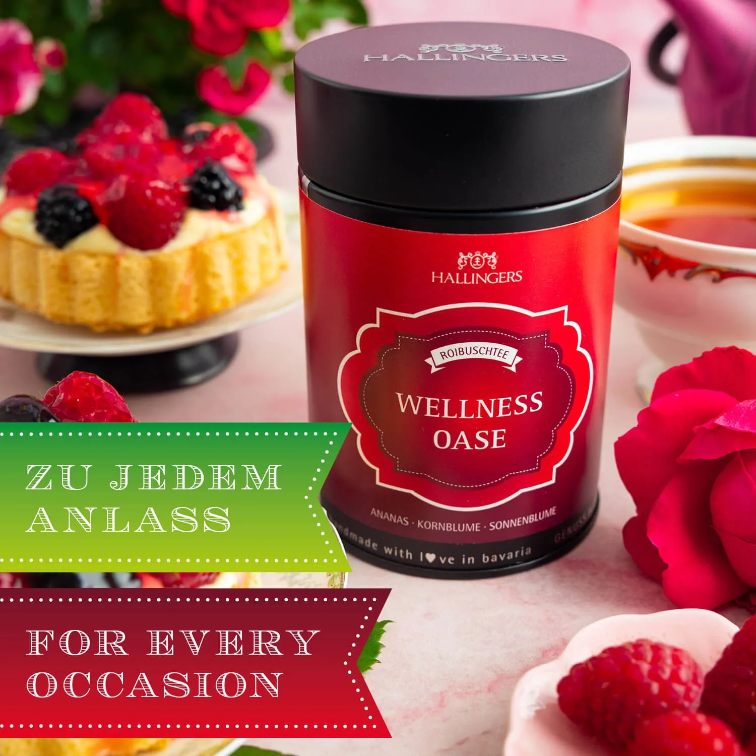 Hochwertiger Rotbuschtee aus Südafrika, koffeinfrei und gerbstoffarm, daher mild im Geschmack.