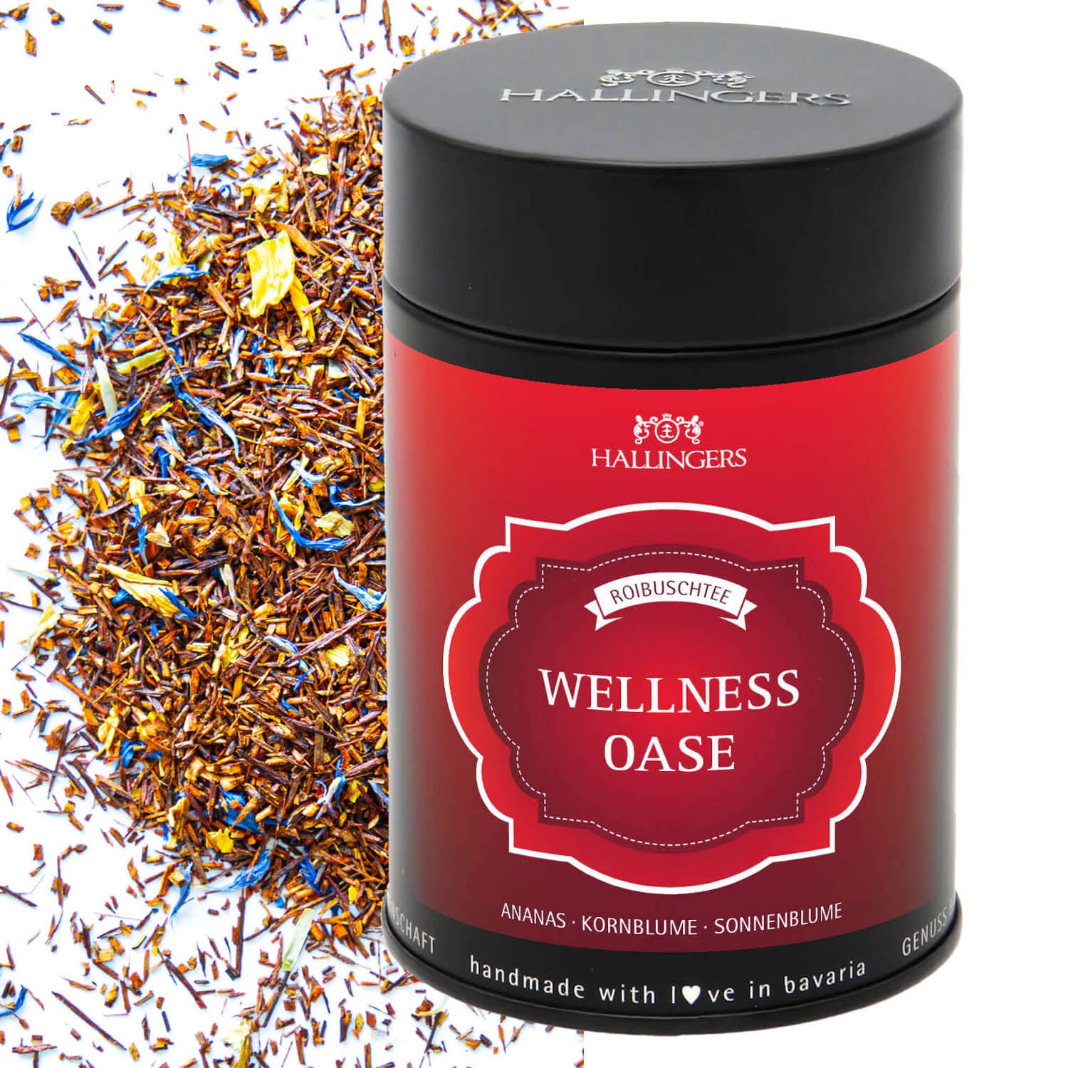 Roibusch Tee Geschenk - loser Tee Geschenkdose "Wellness Oase" - Hallingers Genuss Manufaktur