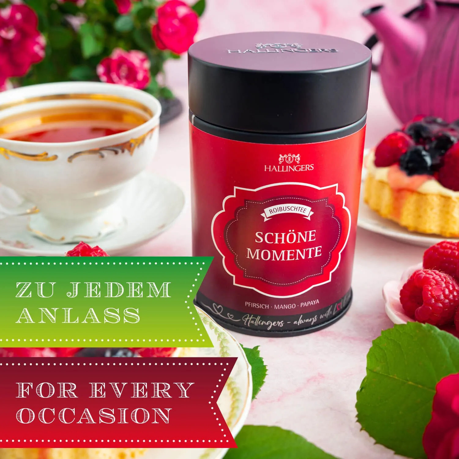 Hochwertiger Rotbuschtee aus Südafrika, koffeinfrei und gerbstoffarm, daher mild im Geschmack.