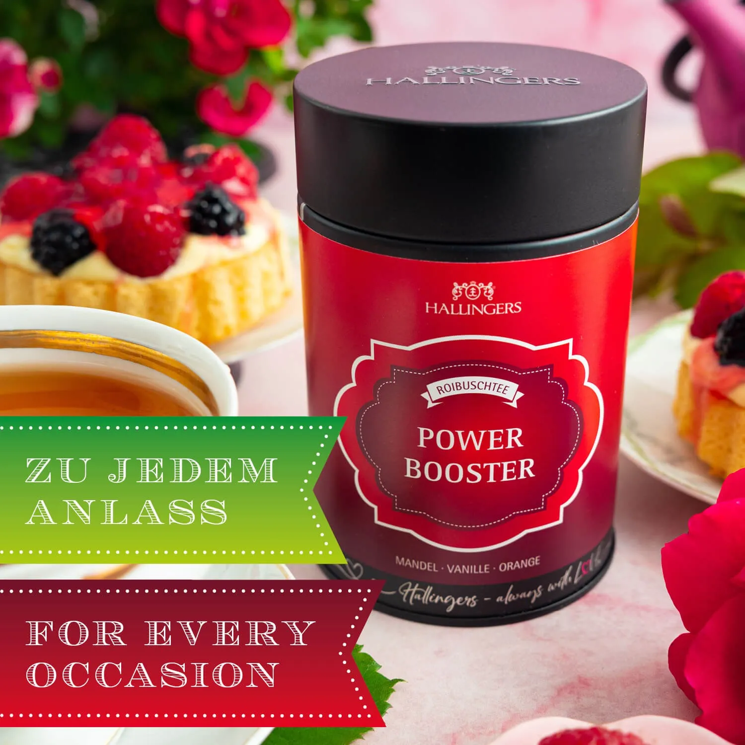 Hochwertiger Rotbuschtee aus Südafrika, koffeinfrei und gerbstoffarm, daher mild im Geschmack.