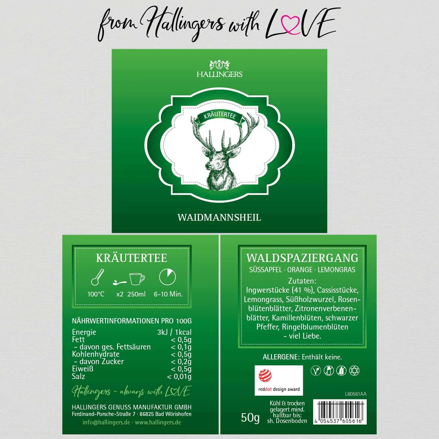 Waidmannsheil Waldspaziergang (mit Ingwer, Cassis & Lemongras) - Kräutertee, loser Tee Geschenkdose