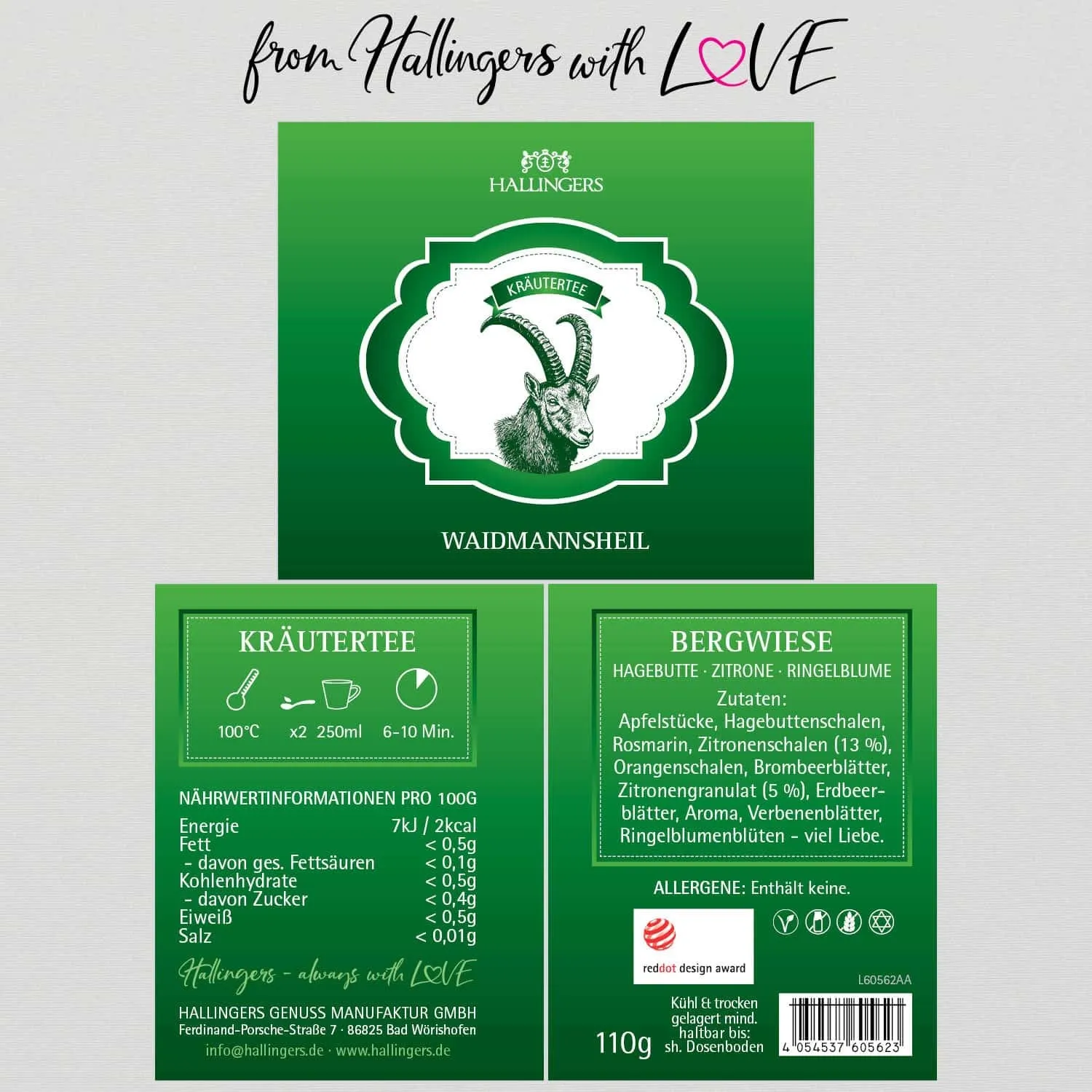 Waidmannsheil Bergwiese (mit Hagebutte, Zitrone & Ringelblume) - Kräutertee, loser Tee Geschenkdose