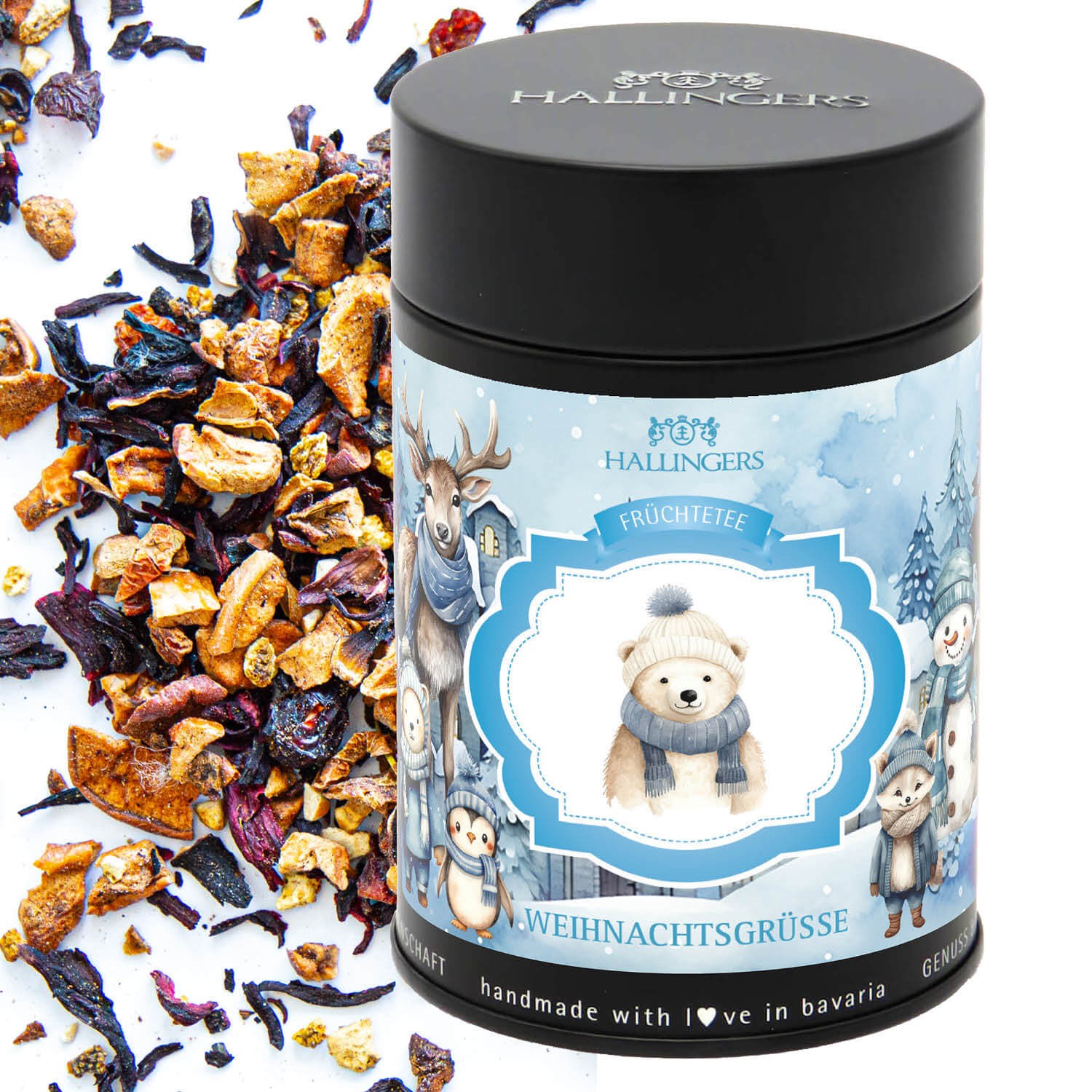 Tee Geschenk Weihnachten - Weihnachtlicher loser Früchte-Tee mit Vanille Orange & Hagebutte Geschenk zu Advent & Weihnachten, edle Geschenkdose "Weihn