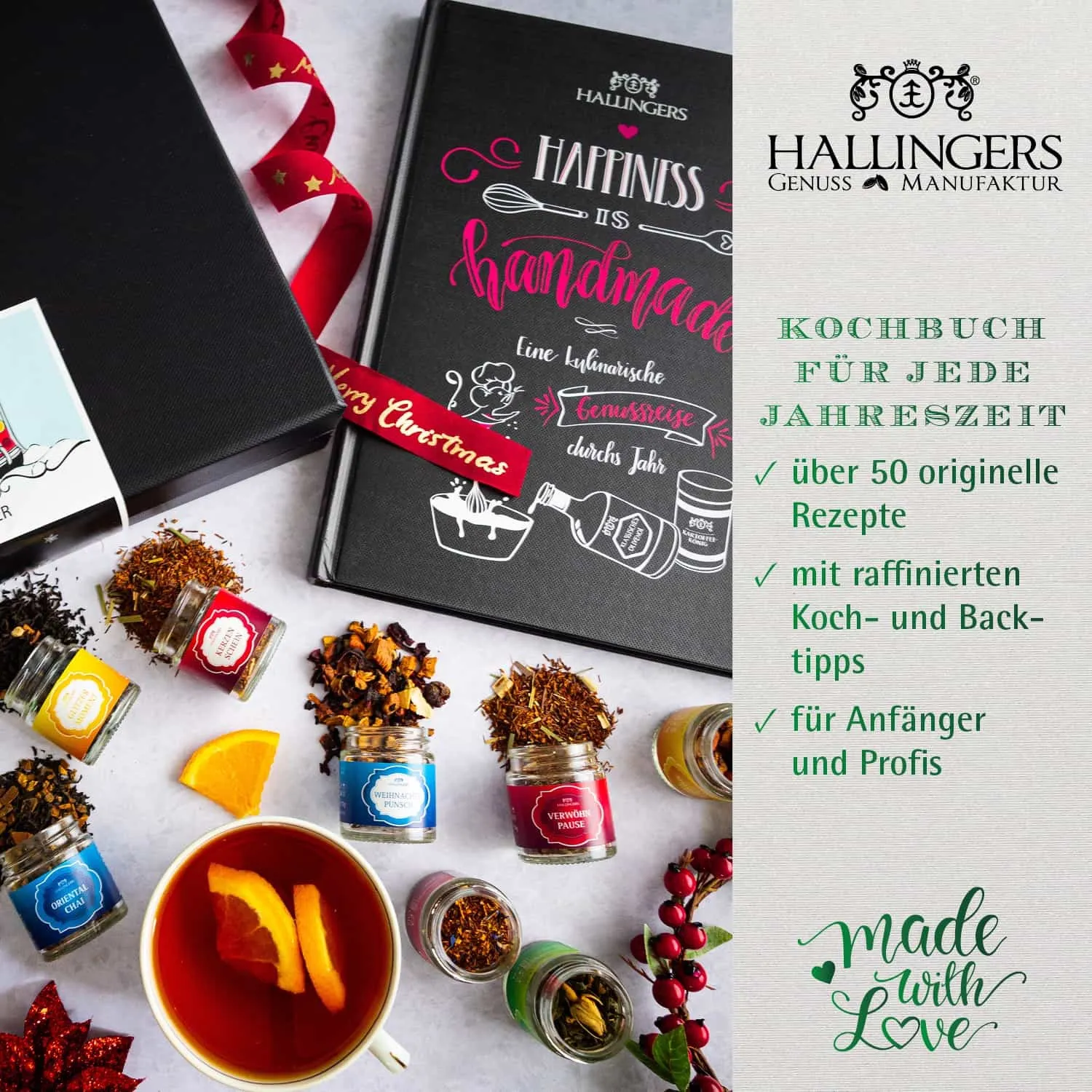 Genieße die Adventszeit mit einer täglichen Kanne Hallingers Tee. Mit dem Kochbuch ist es das perfekte Geschenk für alle Tee- und Kochbegeisterte!