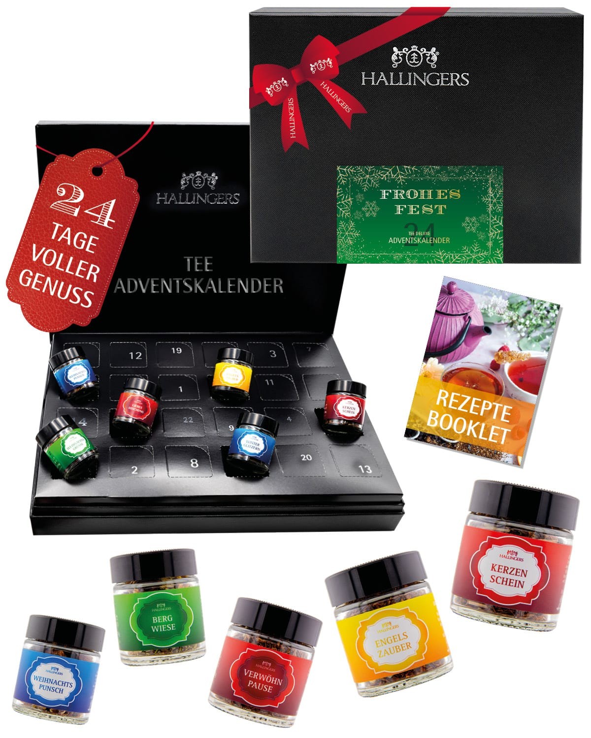 Frohes Fest - Green / Golden Stars (24 Winter-Tees im Glas)