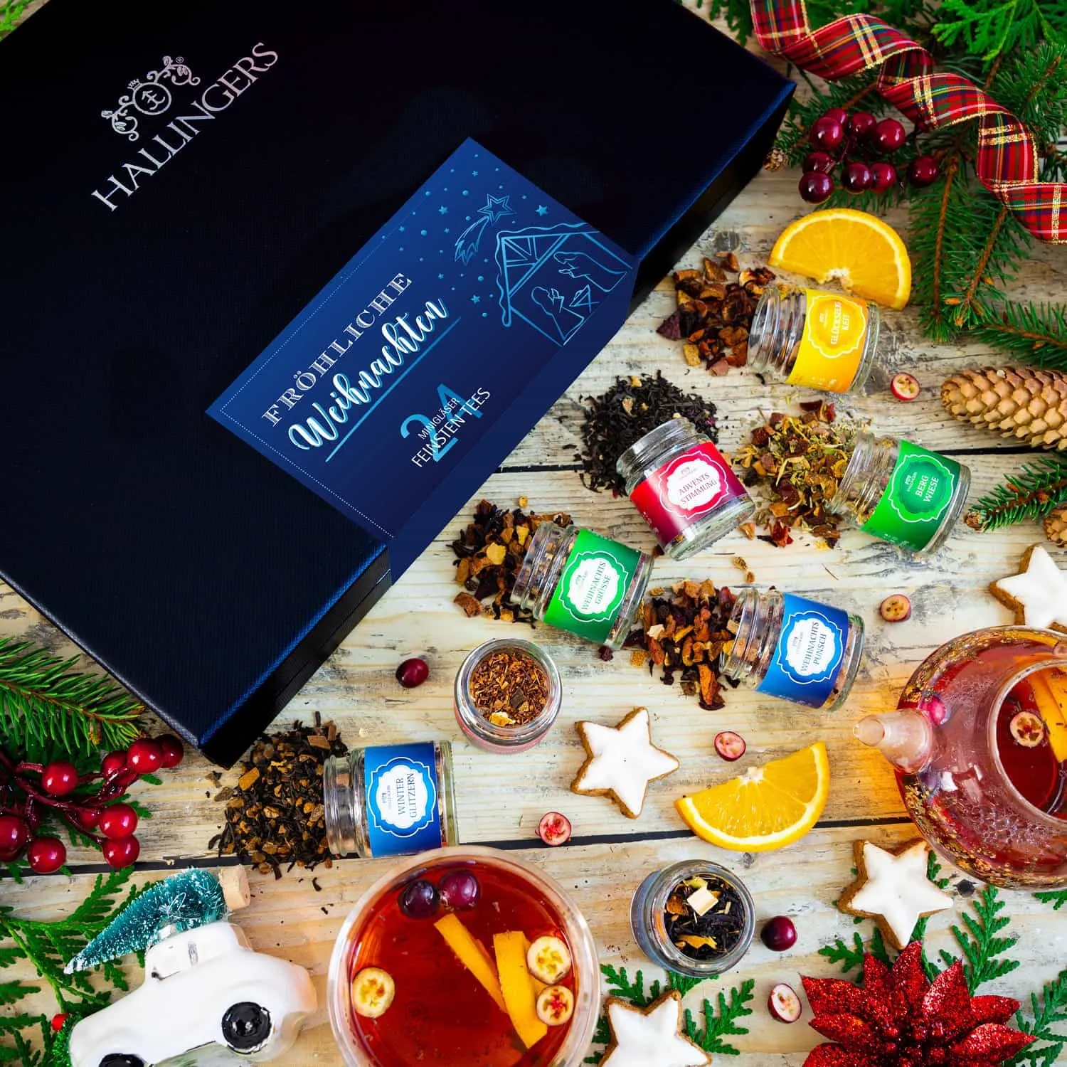 Überrasche Deine Liebsten mit einem originellen Adventskalender von Hallingers. Das perfekte Geschenk für alle Teeliebhaber!