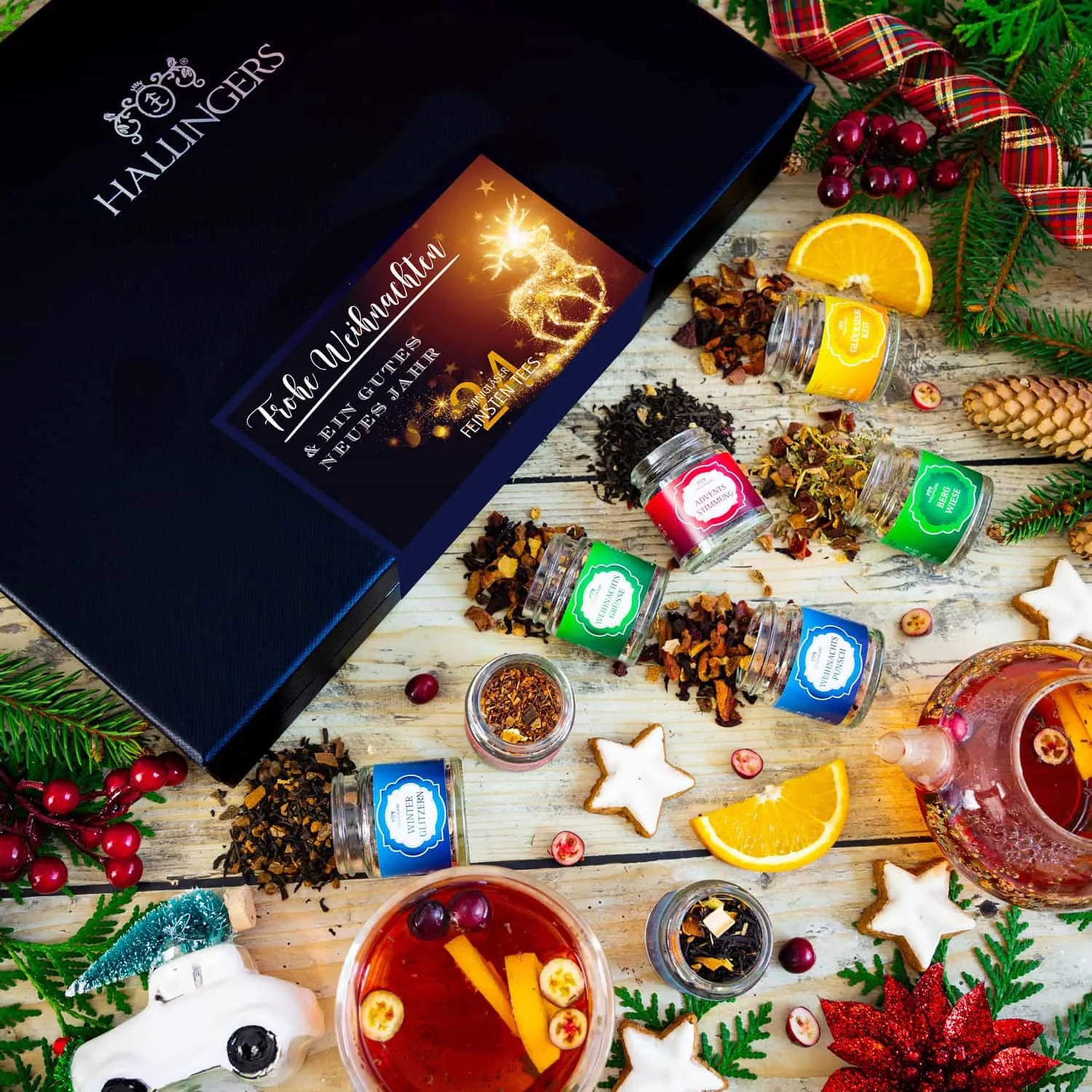 Überrasche Deine Liebsten mit einem originellen Adventskalender von Hallingers. Das perfekte Geschenk für alle Teeliebhaber!