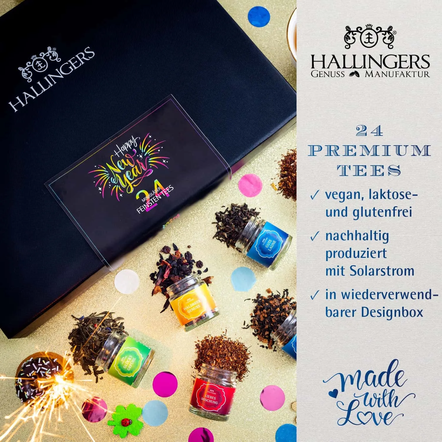 Überrasche Deine Liebsten mit einem originellen Adventskalender von Hallingers. Das perfekte Geschenk für alle Teeliebhaber!