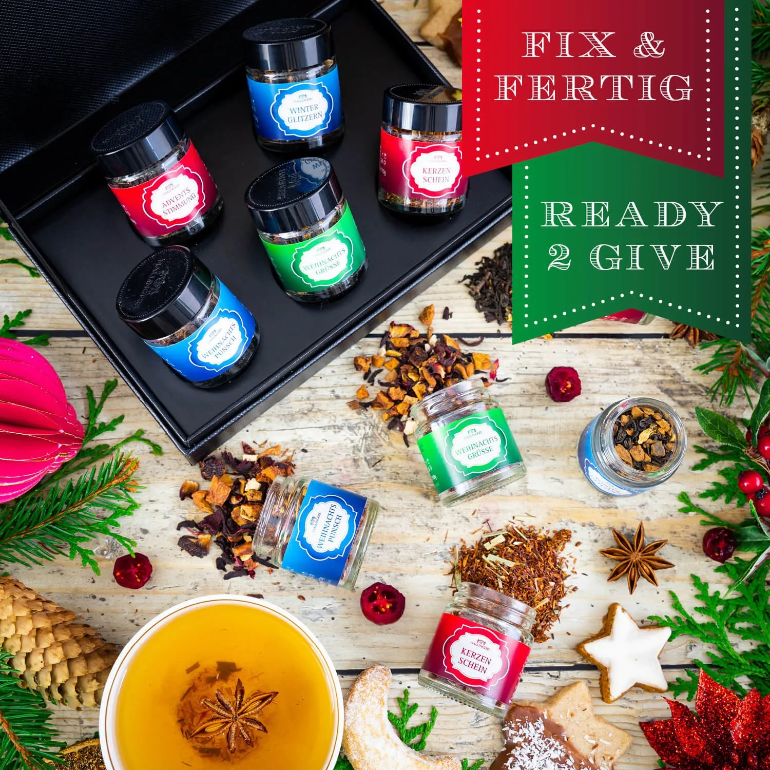 Genieße die Weihnachtszeit mit einer täglichen Kanne Hallingers Tee.