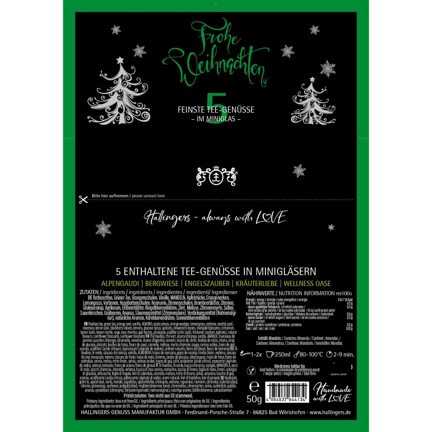 Frohe Weihnachten GREEN (5 Grün-Tees im Glas)