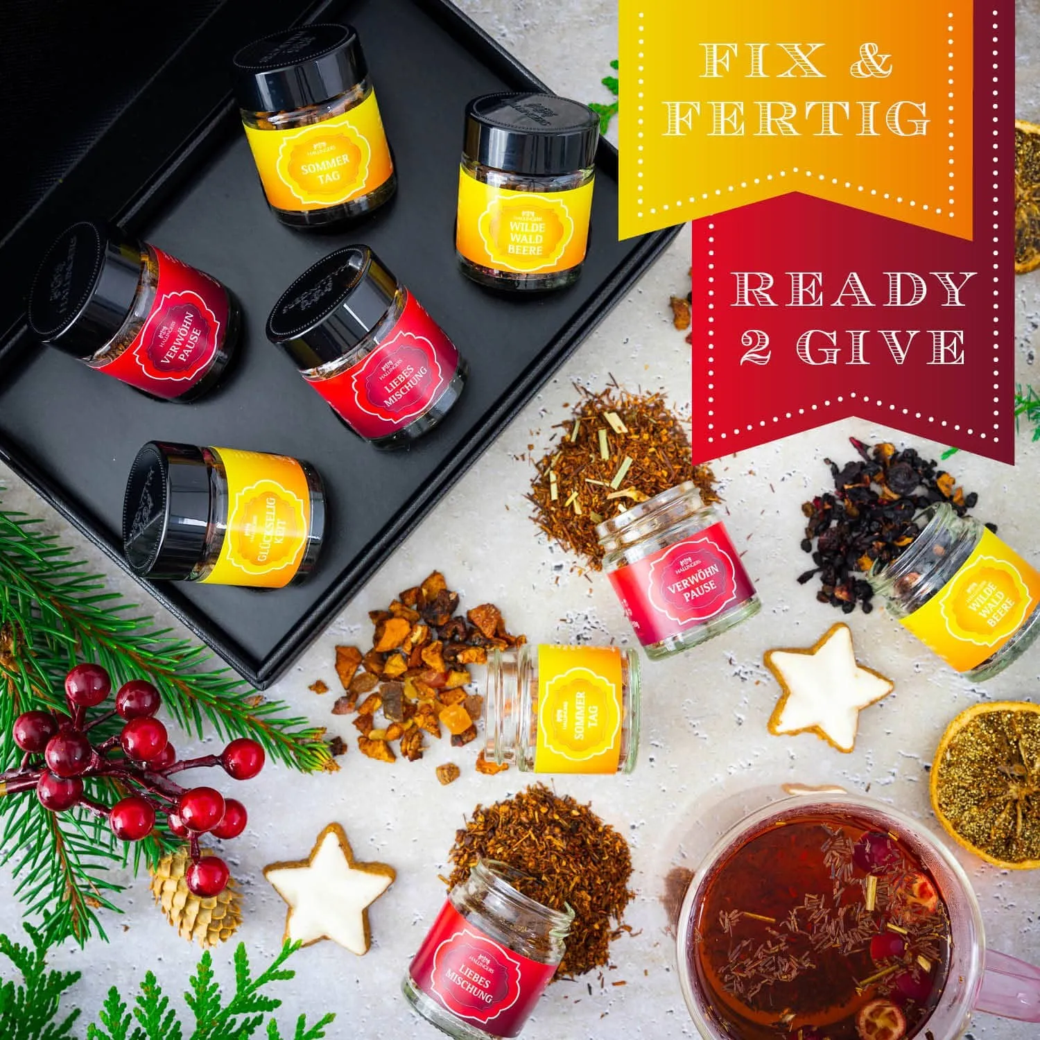 Genieße die Weihnachtszeit mit einer täglichen Kanne Hallingers Tee.