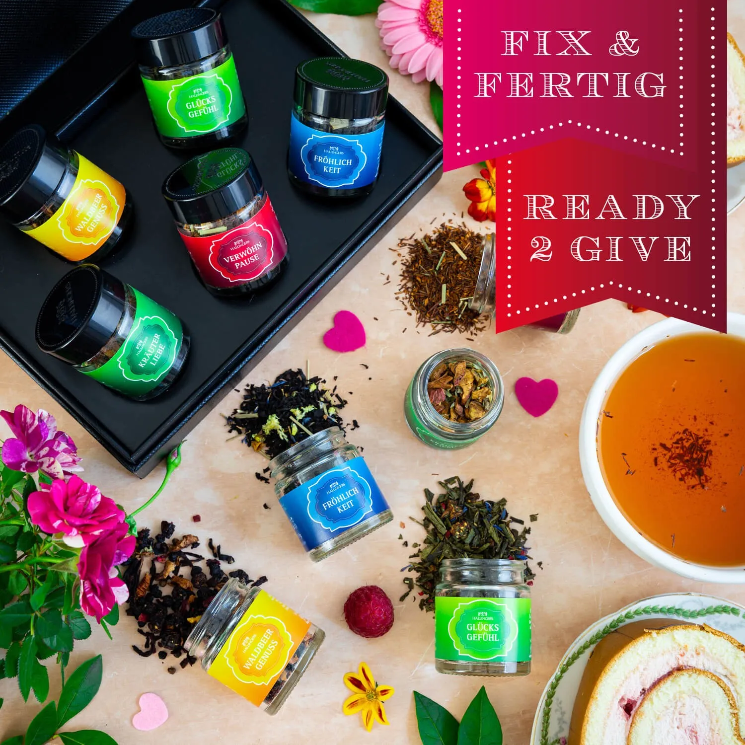 Genieße die Wunderbarer Teeduft und schöne Sorten zum Probieren für unsere Lieblings-Mama. Mit einer täglichen Kanne Hallingers Tee.