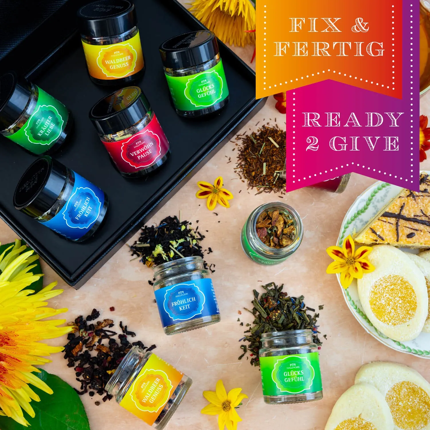 Genieße das Leben mit einer täglichen Kanne Hallingers Tee.