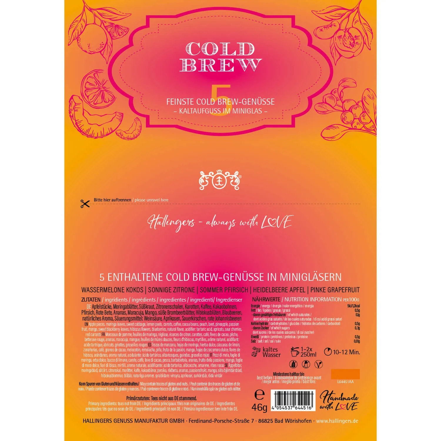 ColdBrew Kaltaufguss Orange-Pink (5 Coldbrew-Tees im Glas)