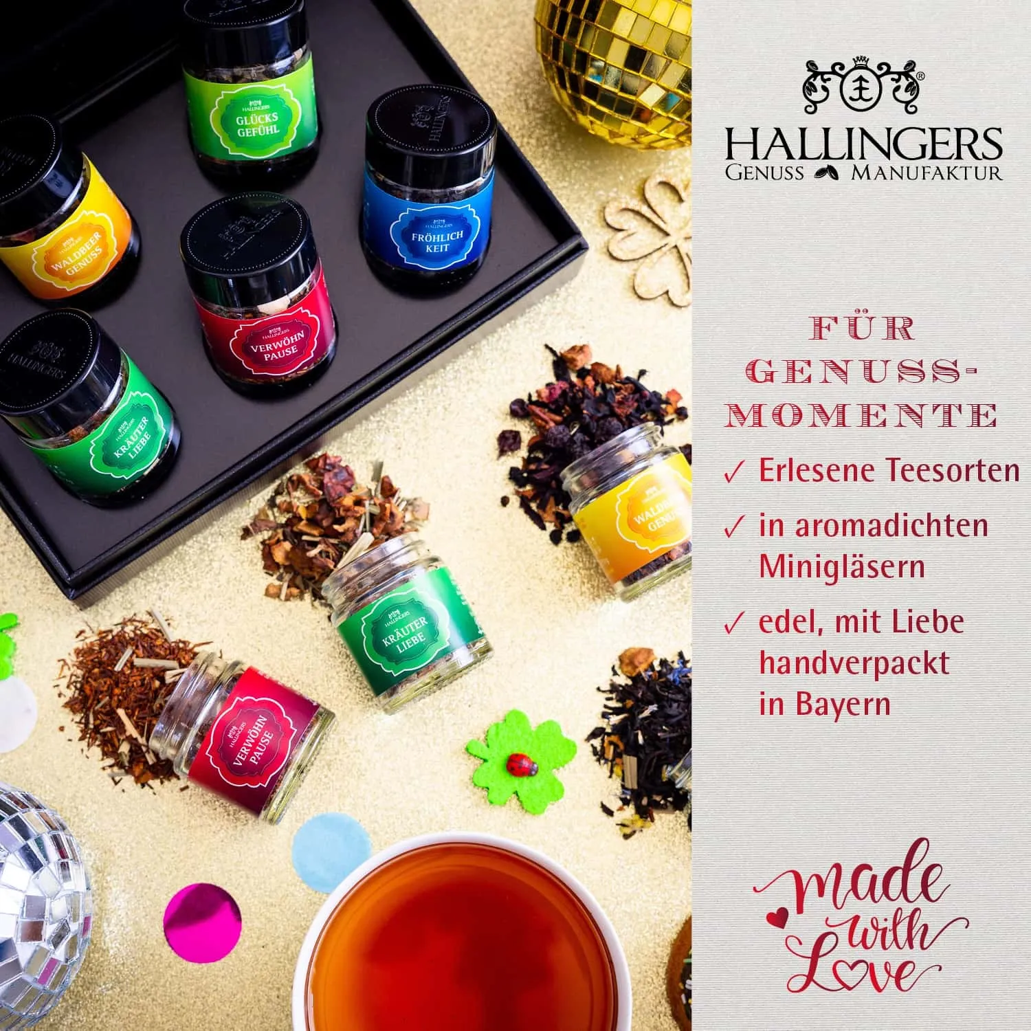 Genieße das Leben mit einer täglichen Kanne Hallingers Tee.