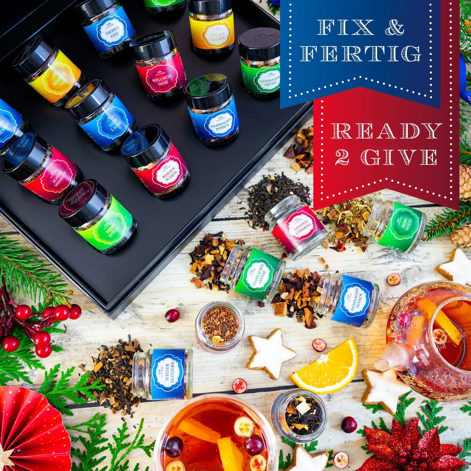 Genieße die Weihnachtszeit mit einer täglichen Kanne Hallingers Tee.