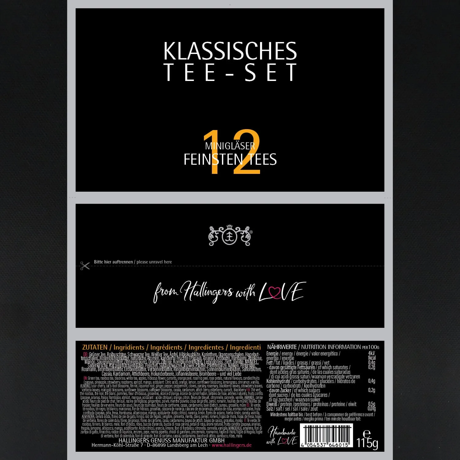 Klassisches Tee-Set & Happiness is handgemacht (12 Tees im Glas)